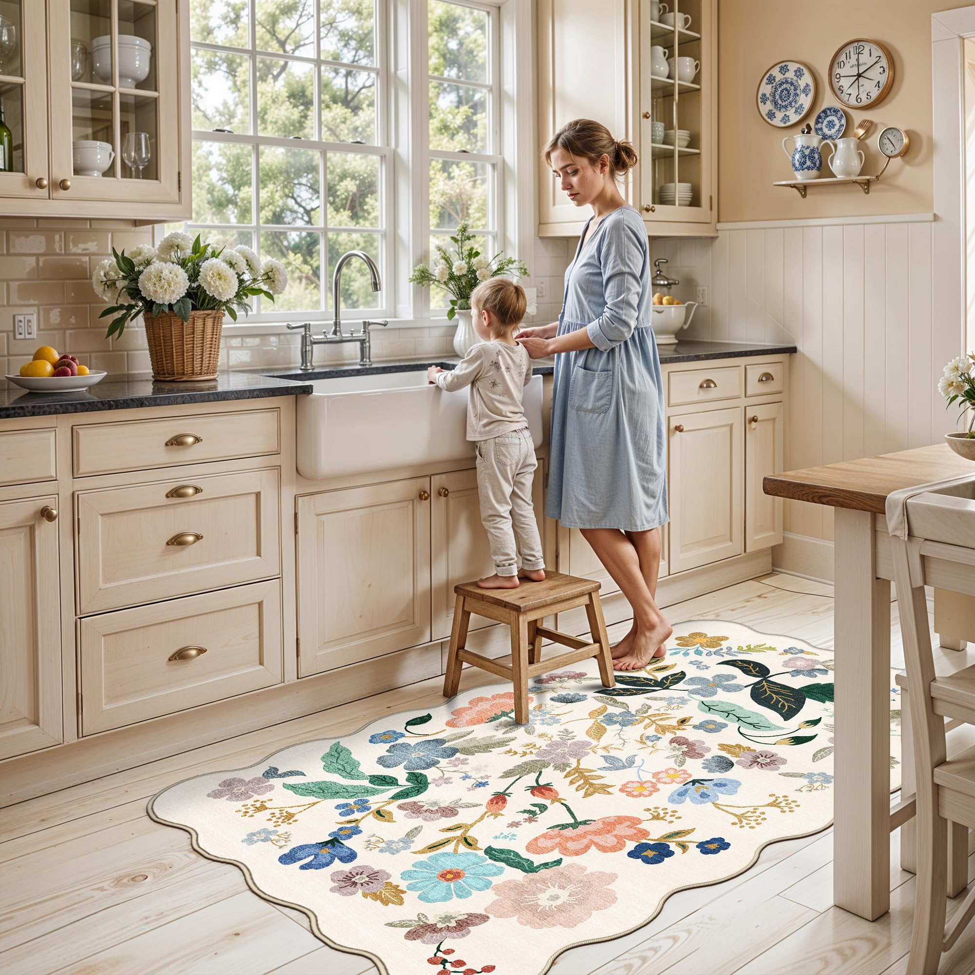 Washable 3x5 Entryway Area Rugs: Ultra Soft Floral Carpet for Kitchen Nursery Indoor Light-Weight Doormat Anti-Slip Elegance Rug