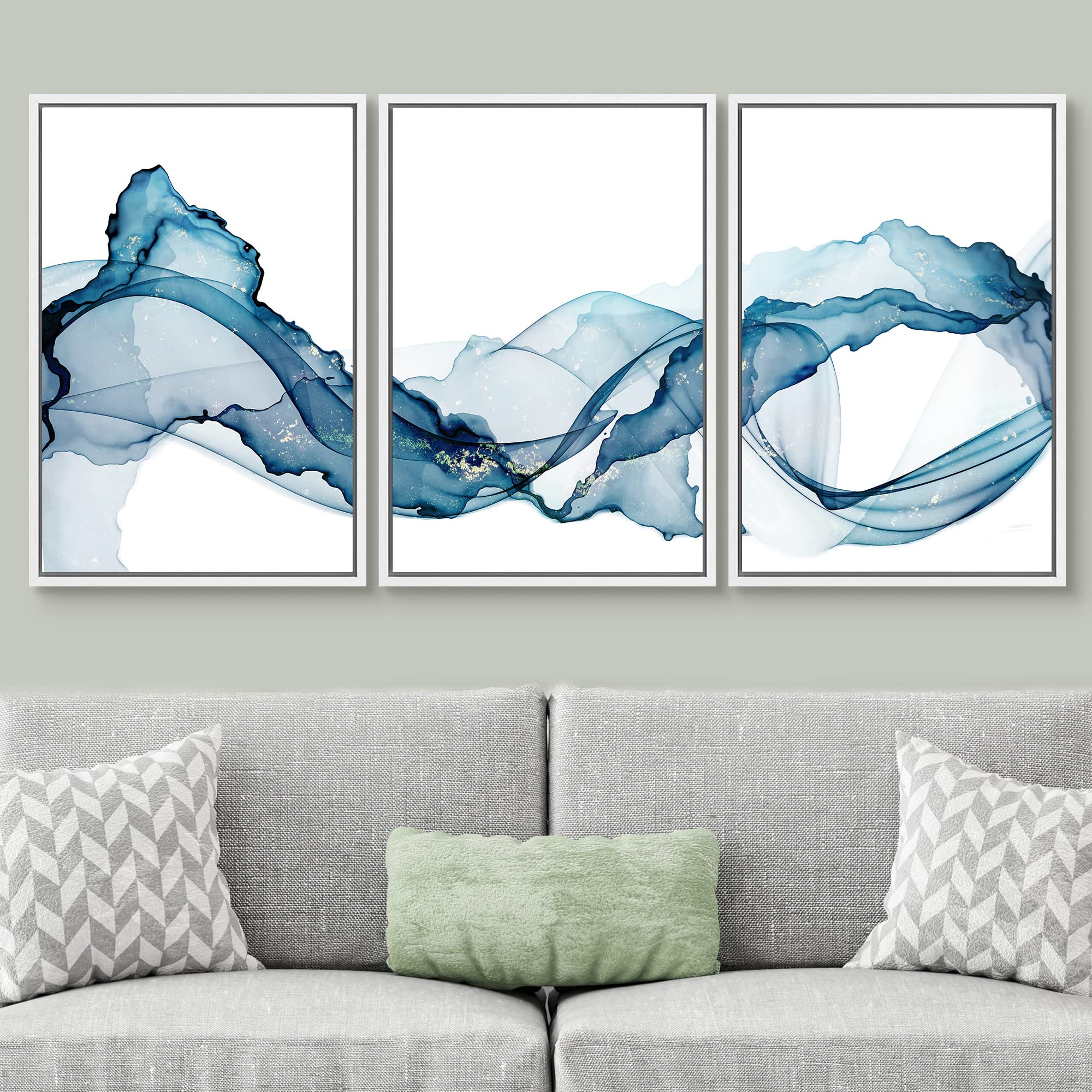 Signwin Framed Canvas Print Wall Art Vibrant Pastel Minimal Smoke Wave Landscape Abstract Shapes Illustrations Minimalism Decora