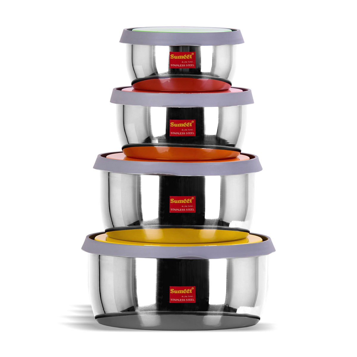 Sumeet Stainless Steel Food Storage Airtight & Leak Proof Containers Set 400Ml To 1 Ltr, Set Of 4Pc