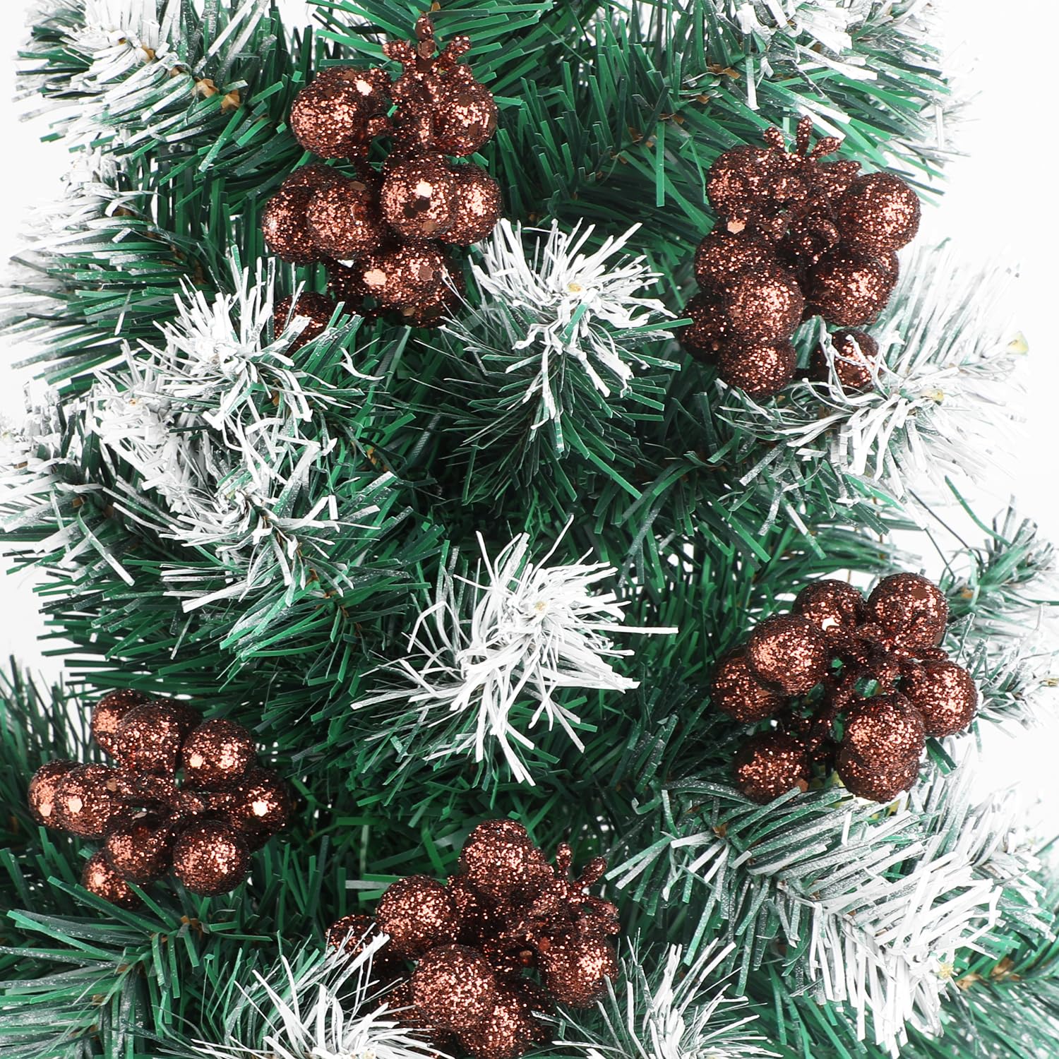 DIYASY Glitter Berry Stems for Christmas Tree Ornaments,20Pcs Brown Picks and Sprays Artificial Branches Xmas Tree Filler Holida