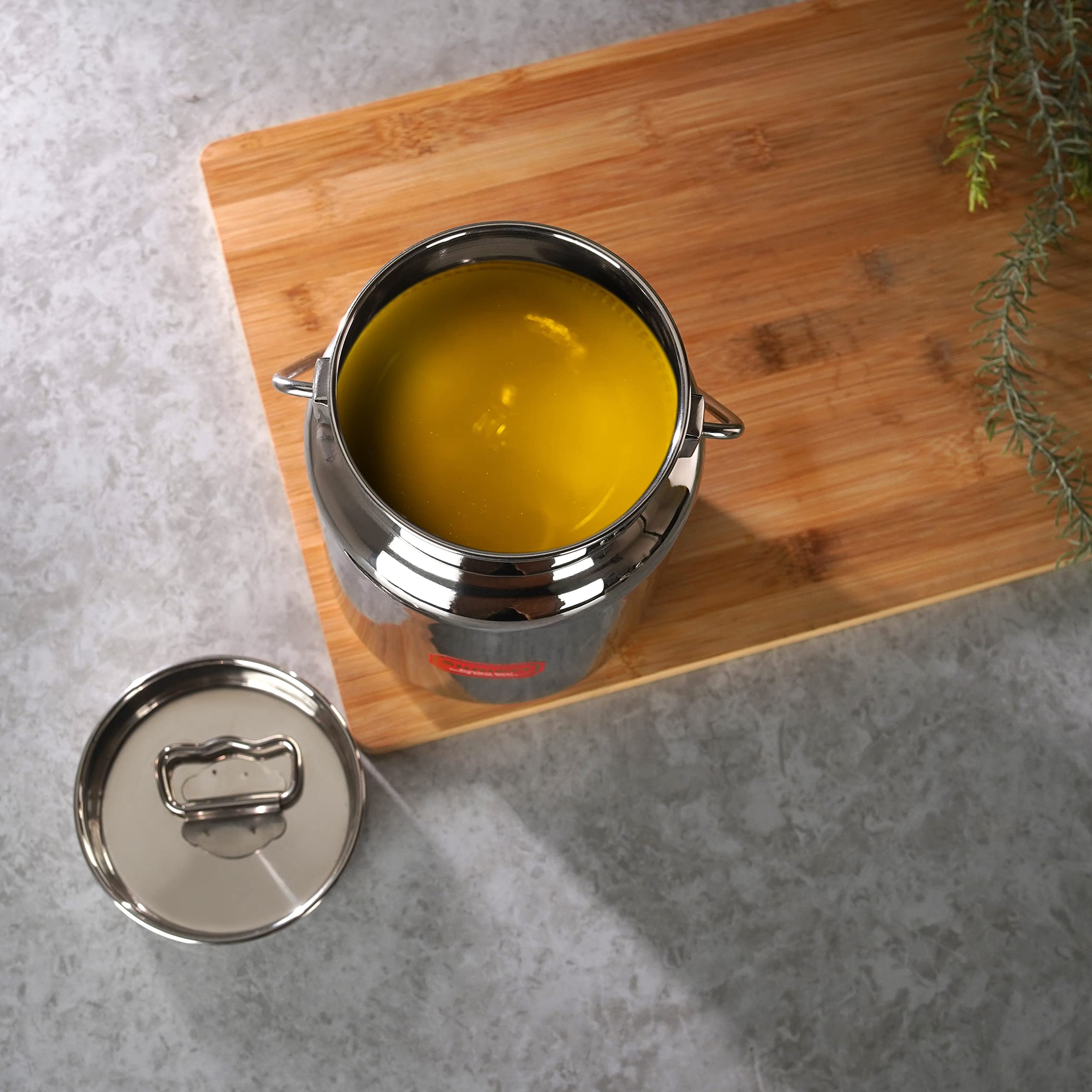 Sumeet Stainless Steel Akhand - Jointless Milk Can/Oil Can/Milk Barni/Oil Pot With Lid, 1250Ml Capacity, 11Cm Dia, Silver
