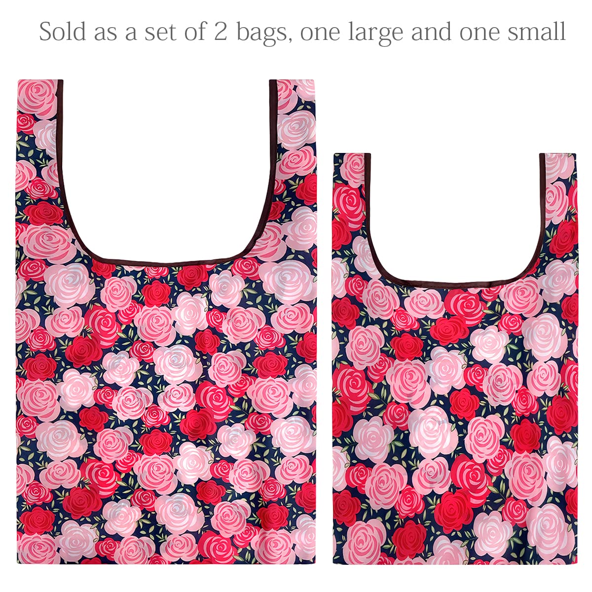 Wrapables Jolibag Collection Reusable Shopping Bag (Set Of 2), Pink Roses