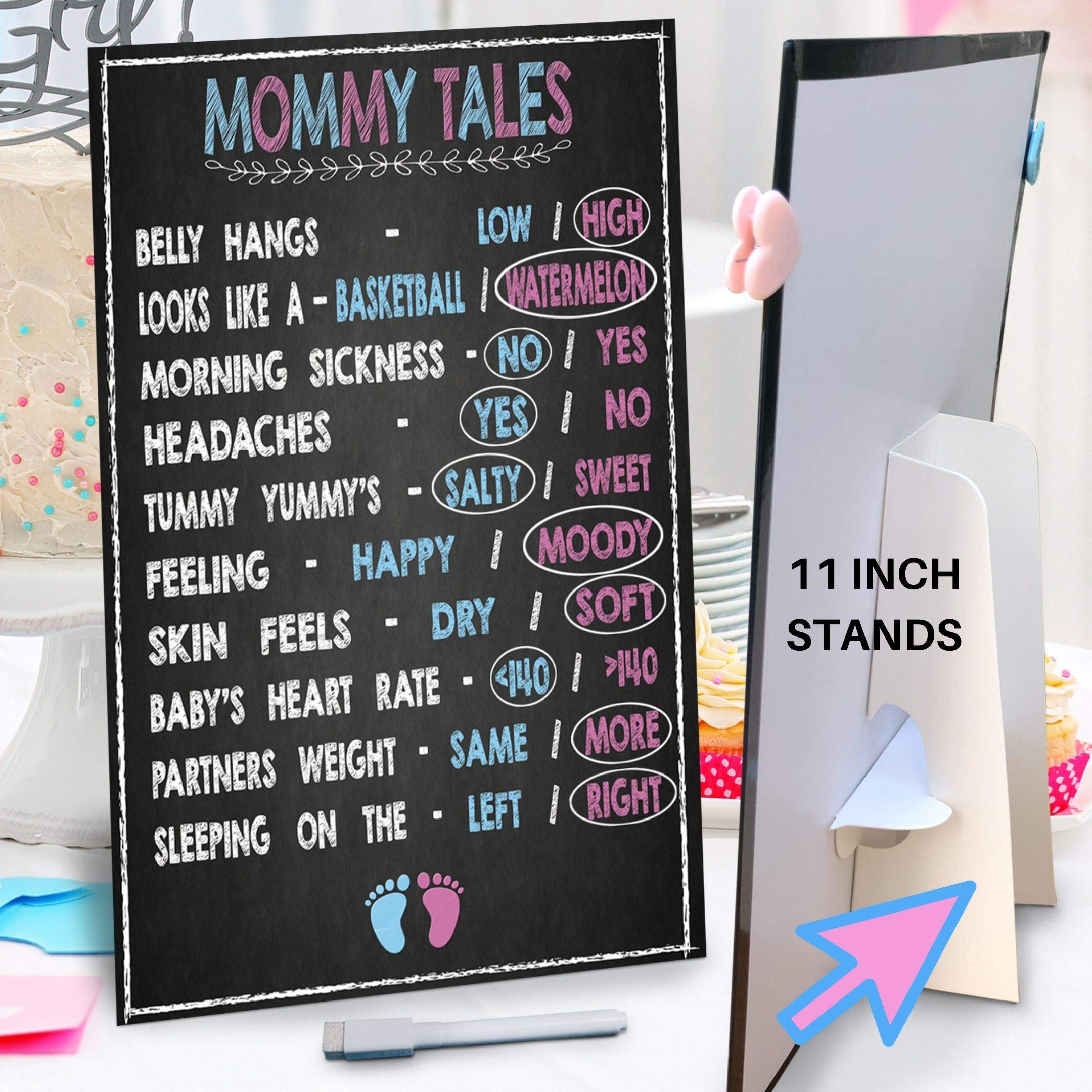 Gender Reveal Board Games 17/11'' With Stand, 48 Blue And Pink Voting Stickers, Welcome Sign, Erasable White Marker And Clips, P