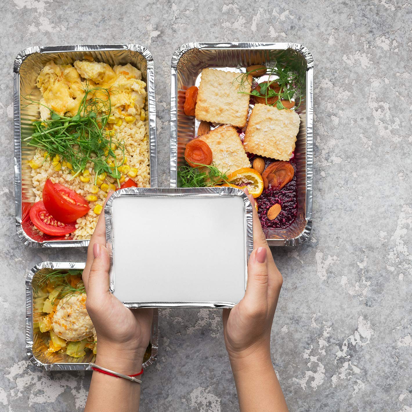 Small Aluminum Pans Take Out Containers (50 Pack) 50 Foil Oblong Pans And 50 Cardboard Lids - 1 Lb Tin Pans - Disposable Food St