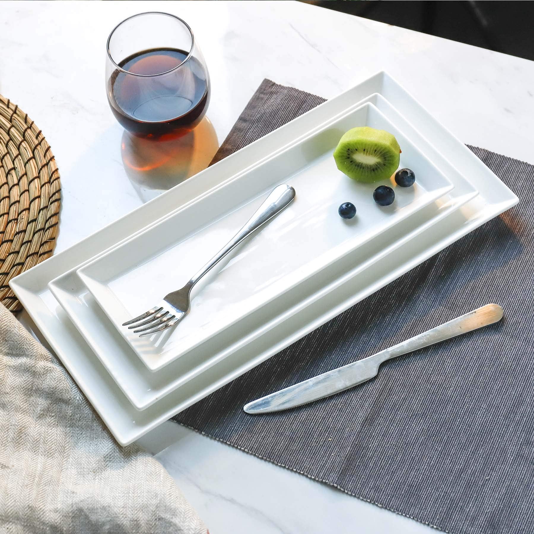Sweese White Serving Platters For Entertaining - Rectangle Porcelain Serving Plates - Excellent As Trays For Serving Food, Fruit