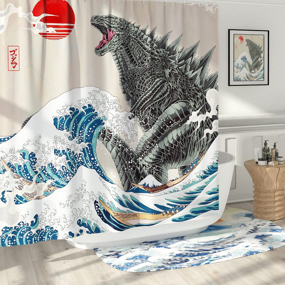 Desihom Funny Extra Long Shower Curtains 84 Inches, Fun Anime Monster Shower Curtain Set For Bathroom Cool Asian Japanese Bathro