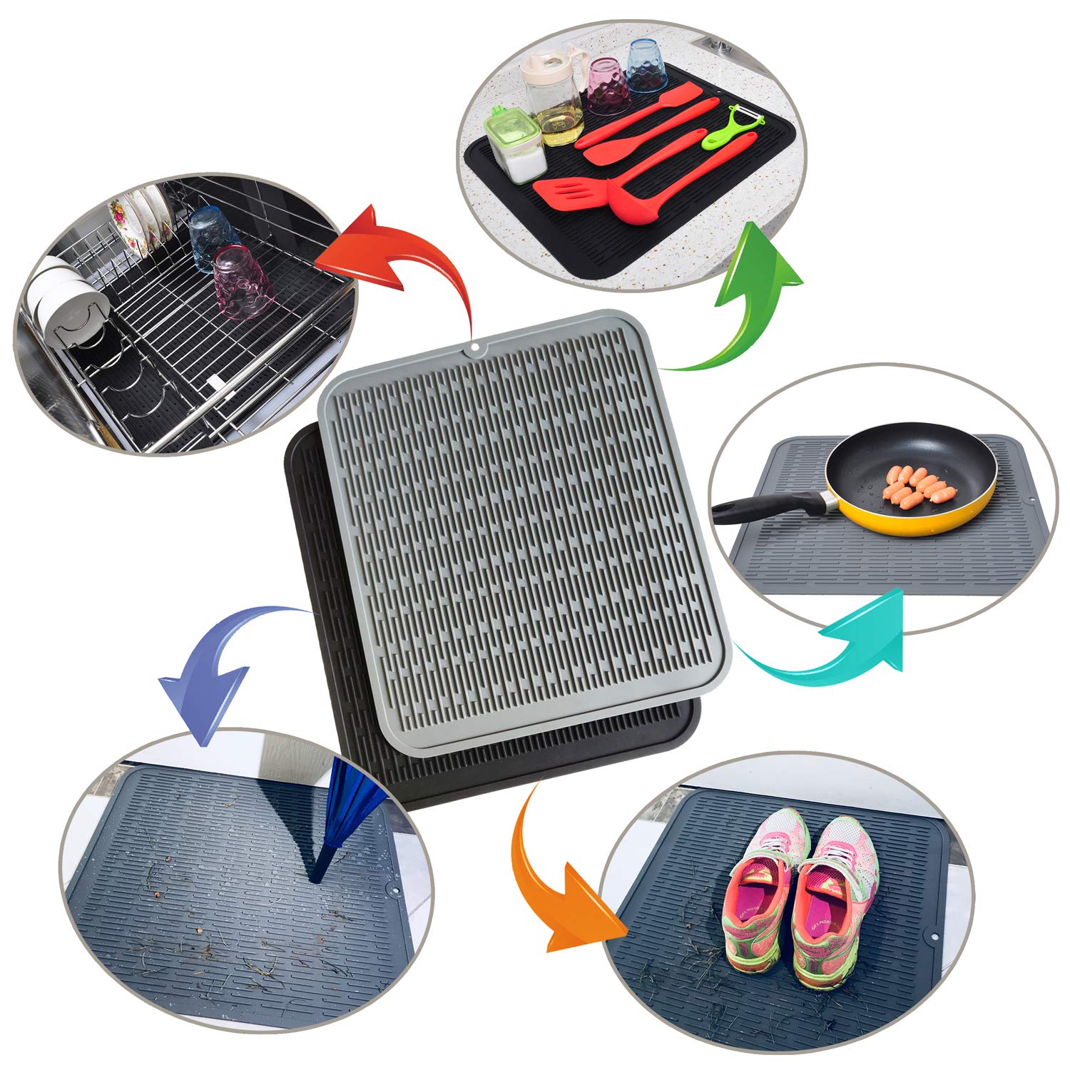 Extra Large Silicone Trivet Heat Resistant Mat 18'' X 16'' Dish Drying Mats Kitchen Counter Rack Sink Drainer Pad Hot Pot Trivet