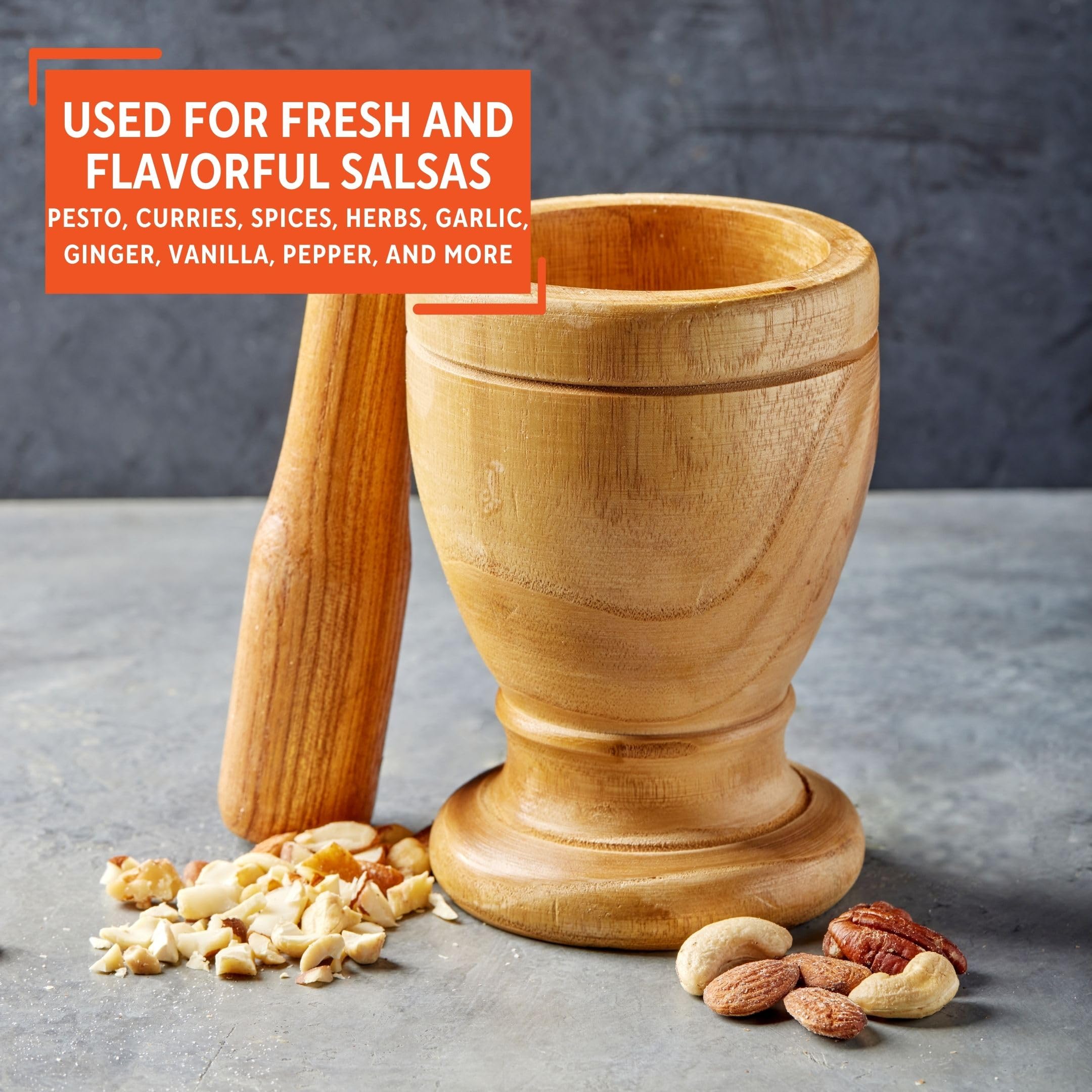 Imusa Small Wood Mortar & Pestle - Tan, Model LIS-003, Ideal for Grinding Spices and Herbs