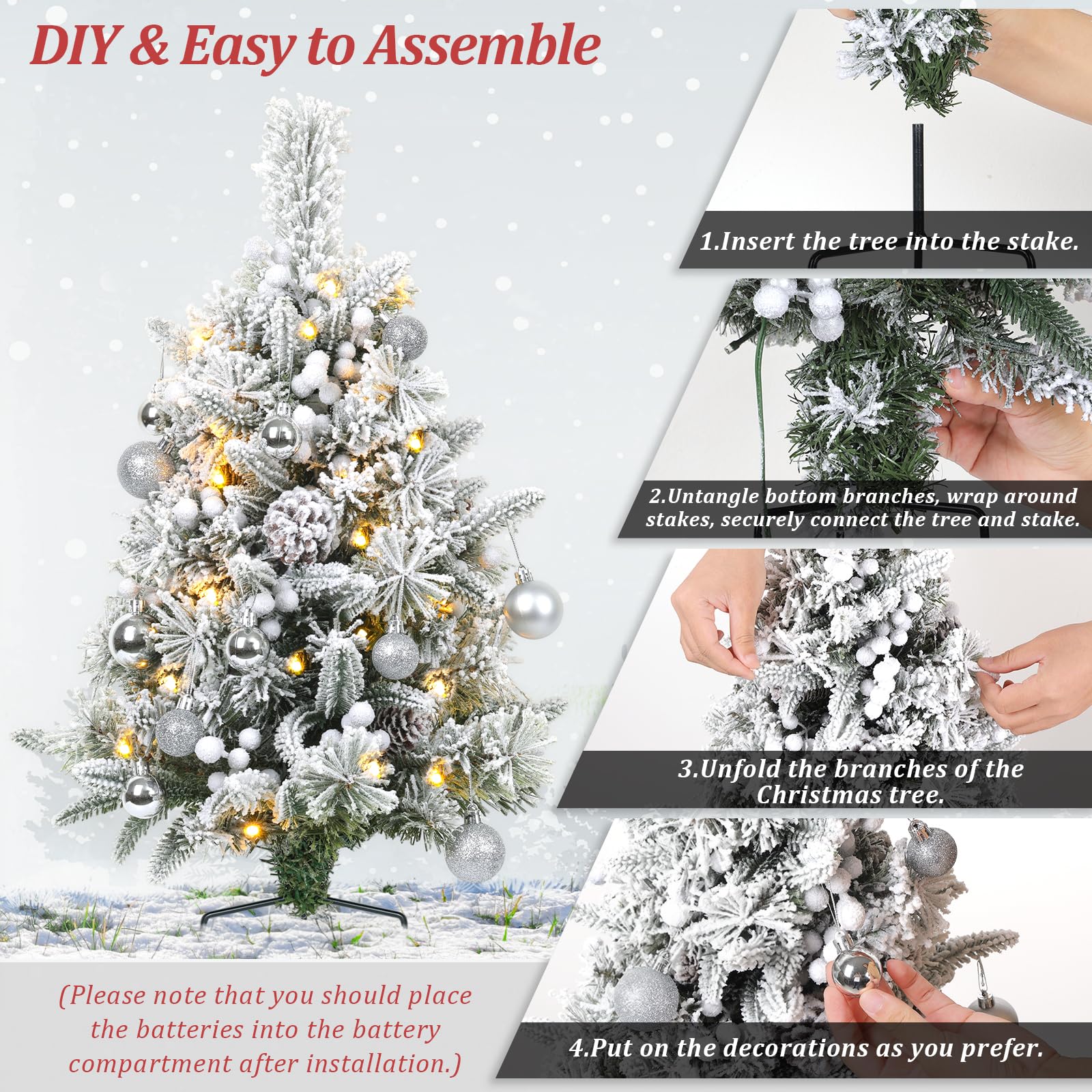 TOWPONICS Set of 2 Outdoor Pathway Christmas Trees, 30in Artificial Xmas Tree with 35 LED Lights, 8 Lighting Modes & Timer, Red