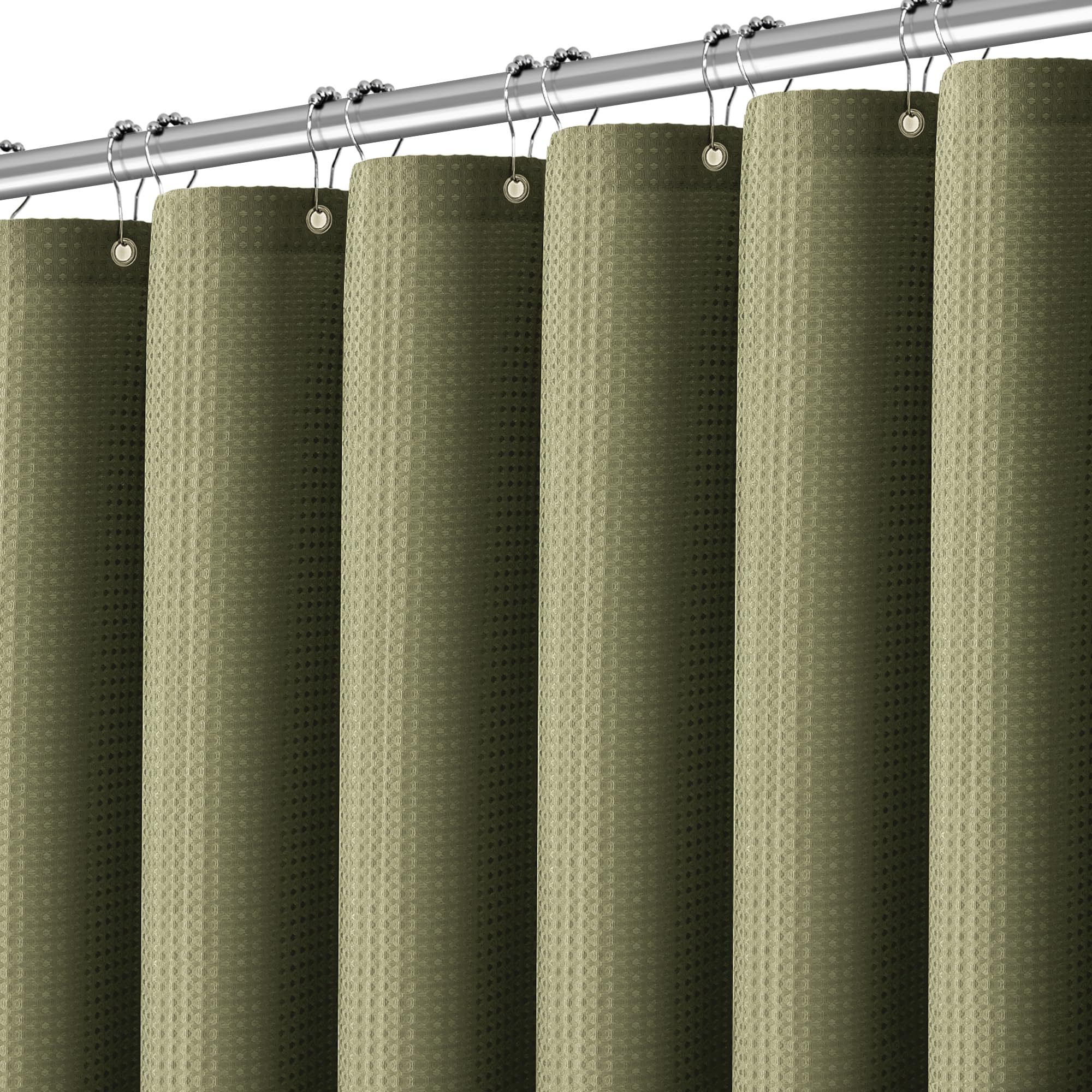 Pangsinne Extra Long Shower Curtains 96 Inch Khaki Waffle Shower Curtain For Bathroom, Heavy Duty 256Gsm Modern Shower Curtain,
