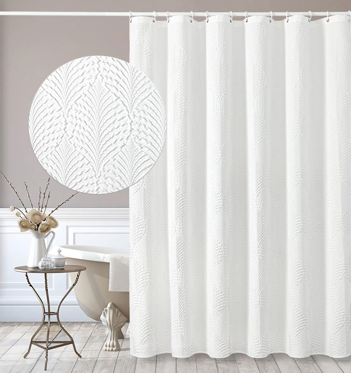 Gibelle Extra Long Shower Curtain 72 X 84, Tall 3D Embossed Textured White Fabric Shower Curtain, Modern Farmhouse Chic Soft Clo