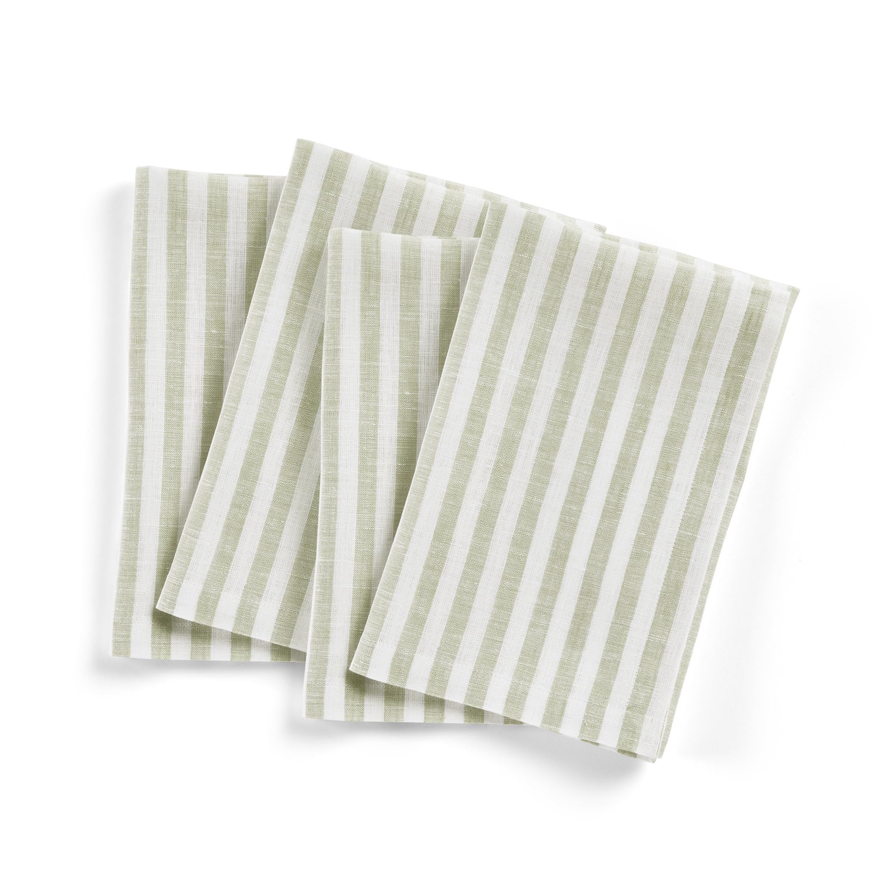 Solino Home Stripe Linen Dinner Napkins 20 X 20 Inch - 100% Pure Linen Sage And White Cloth Napkins Set Of 4 - Amalfi Stripe, Ha