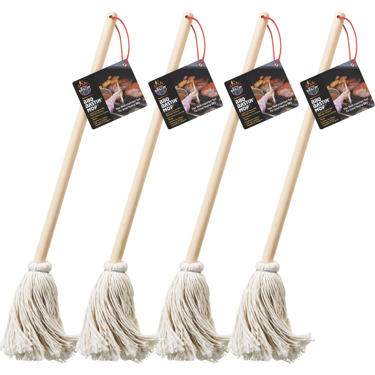 Better Grillin Bbq Bastin Mop Basting Barbecue Brush/Mop Easily Applies Marinades, Sauces, Washes Out, 16In Handle, 4Pk