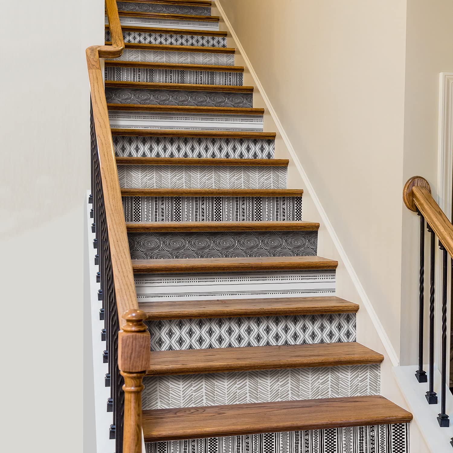 funlife 15 Strips Peel and Stick Stair Risers Stickers, Self Adhesive Boho Stair Riser Decals, Staircase Decals Decor for Steps,