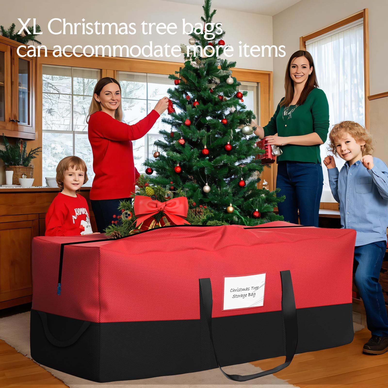 NAVTUE Christmas Tree Storage Bag, 10 FT Heavy Duty 600D Oxford, Red & Black, Dampproof with Durable Handles & Dual Zipper