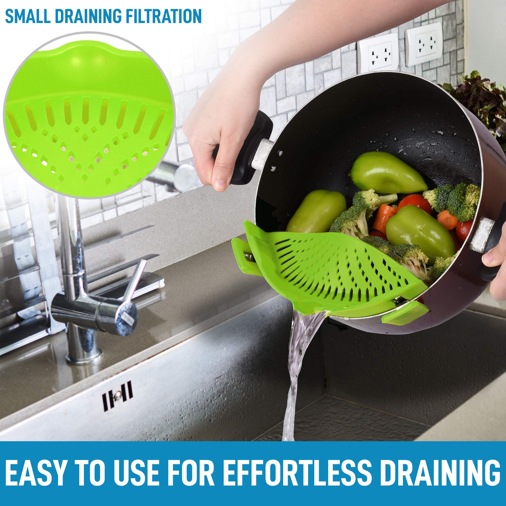 Zulay Silicone Pot Strainer - Adjustable Snap On Strainer For Most Pots & Pans - Food Grade, Heat Resistant Pot Strainer Clip On