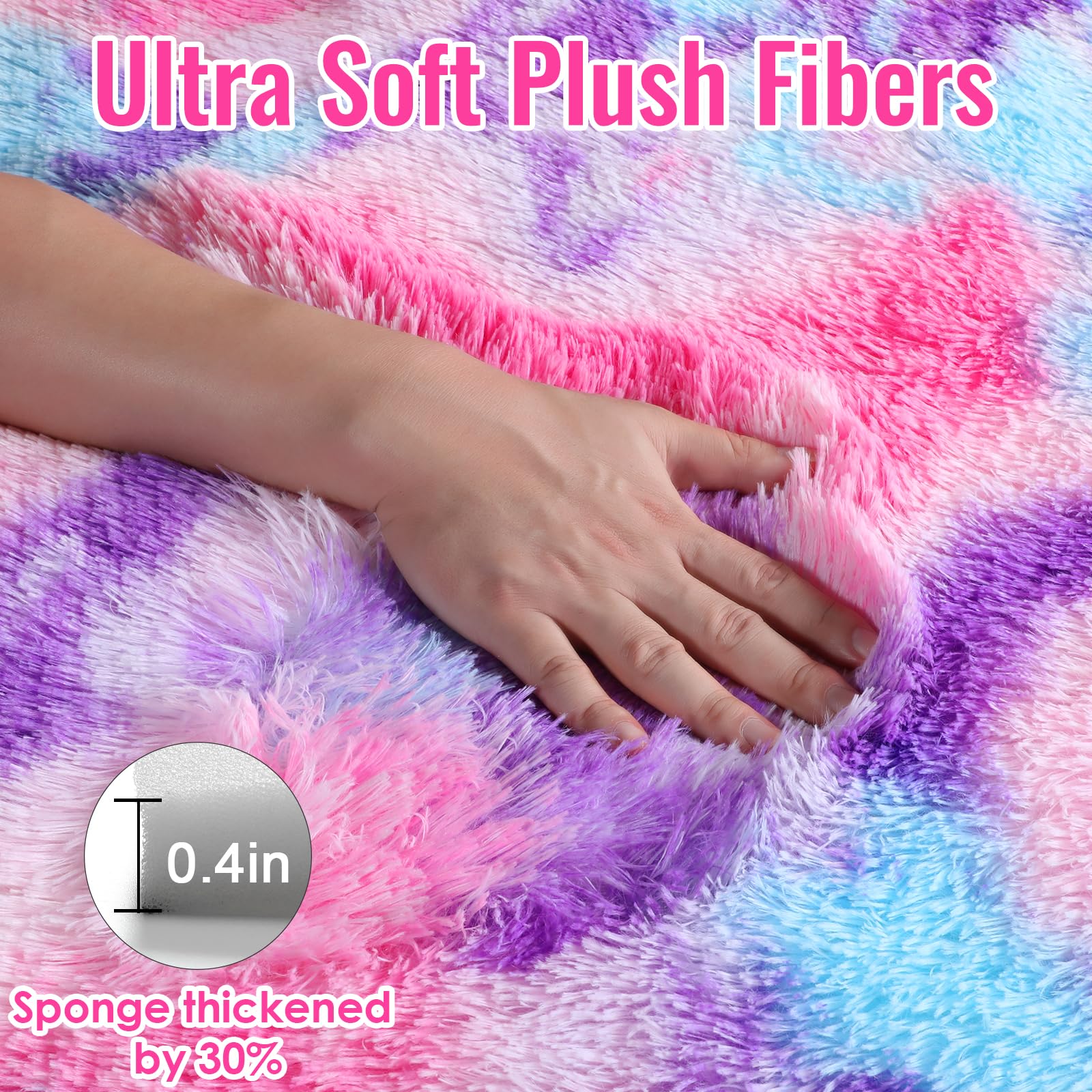 PAGISOFE Ultra Soft Rainbow Area Rugs for Girls Bedoom 4x6 Ft, Fluffy Cute Colorful Pastel Princess Carpet for Kids Teens Nurser