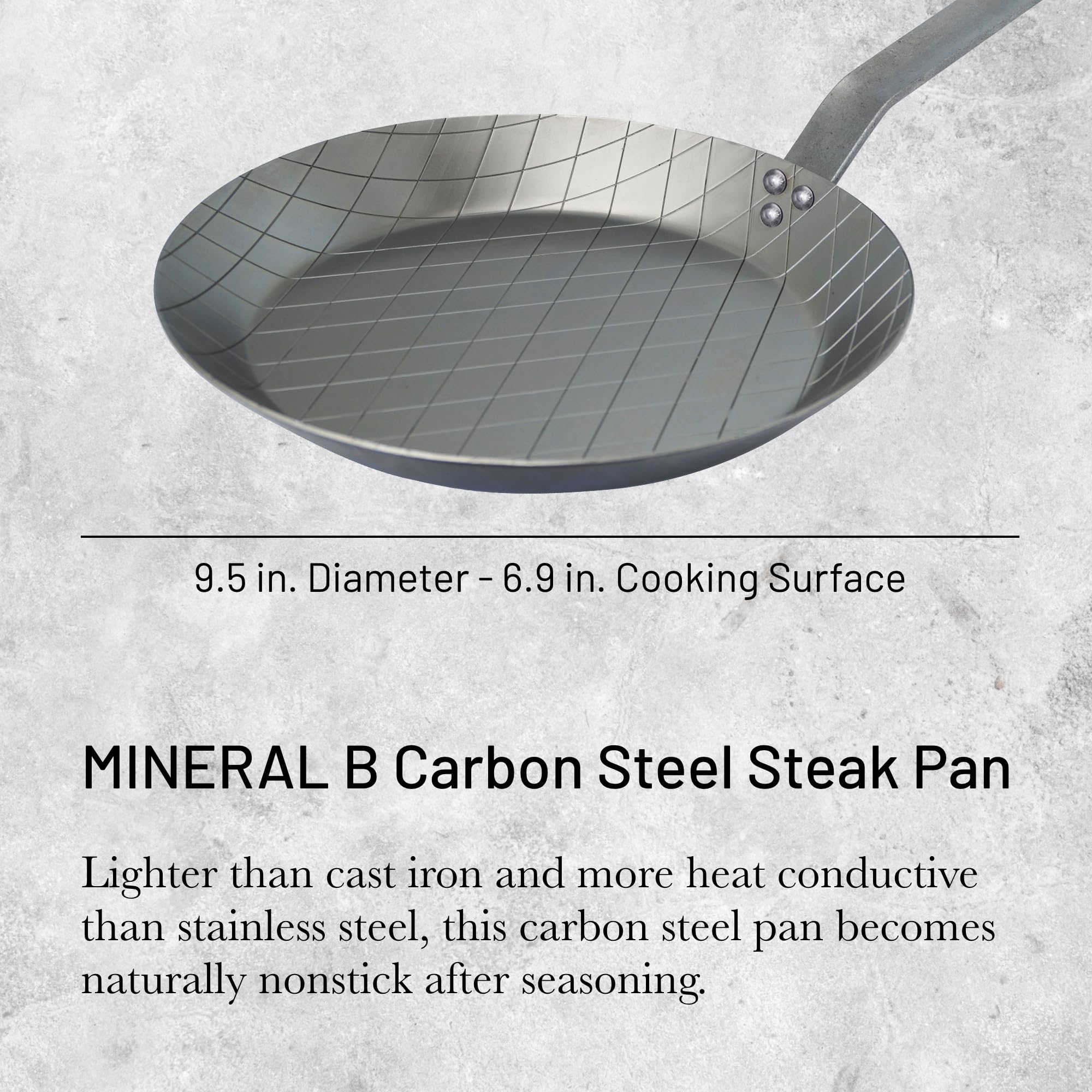 De Buyer - Mineral B Carbon Steel Steak Pan - Naturally Nonstick - Oven-Safe - Induction-Ready - 95