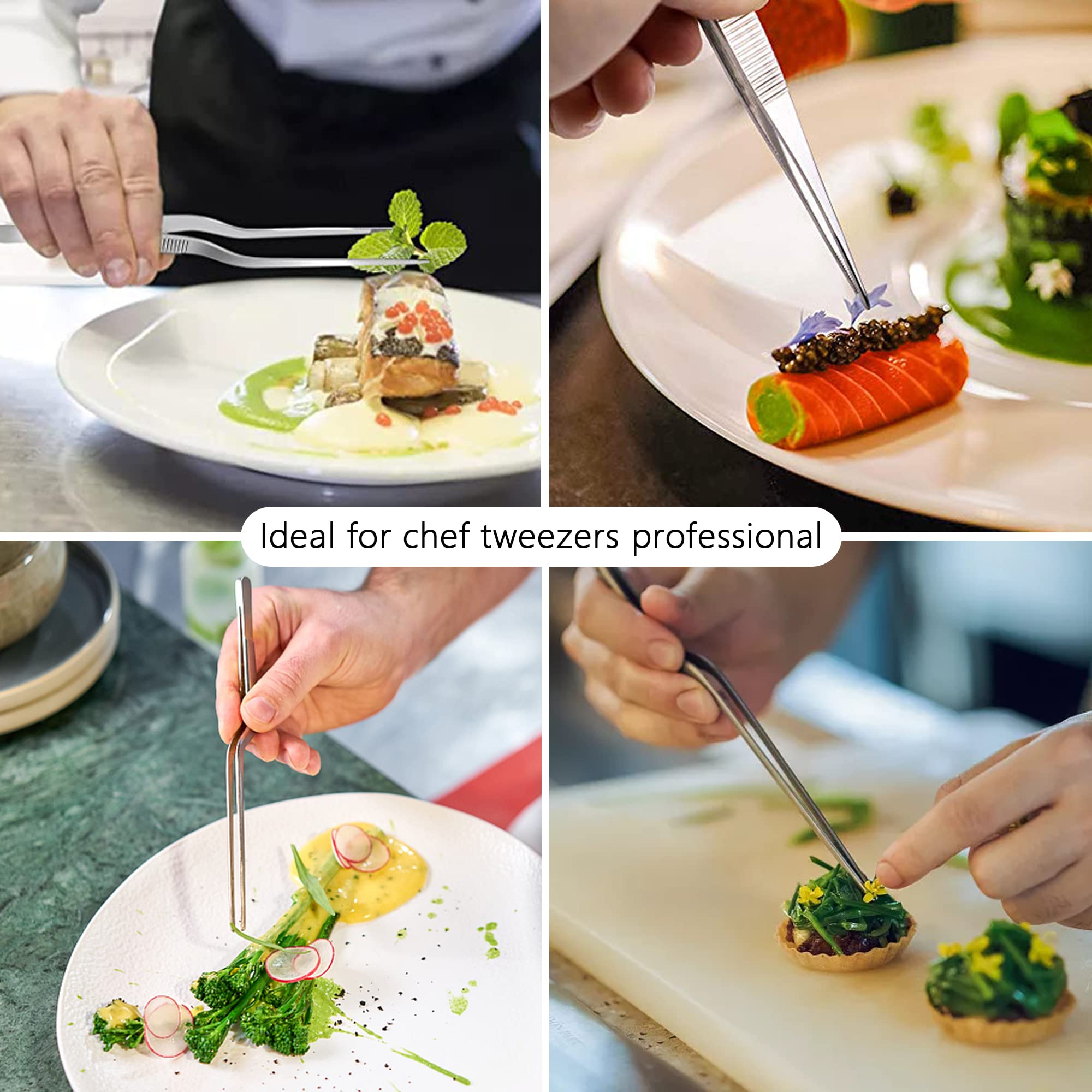 5Pcs 6.3 Inch Food Tweezers Tongs Stainless Steel With Precision Serrated Tips, Kitchen Tweezers Tongs Set For Cooking, Baking,