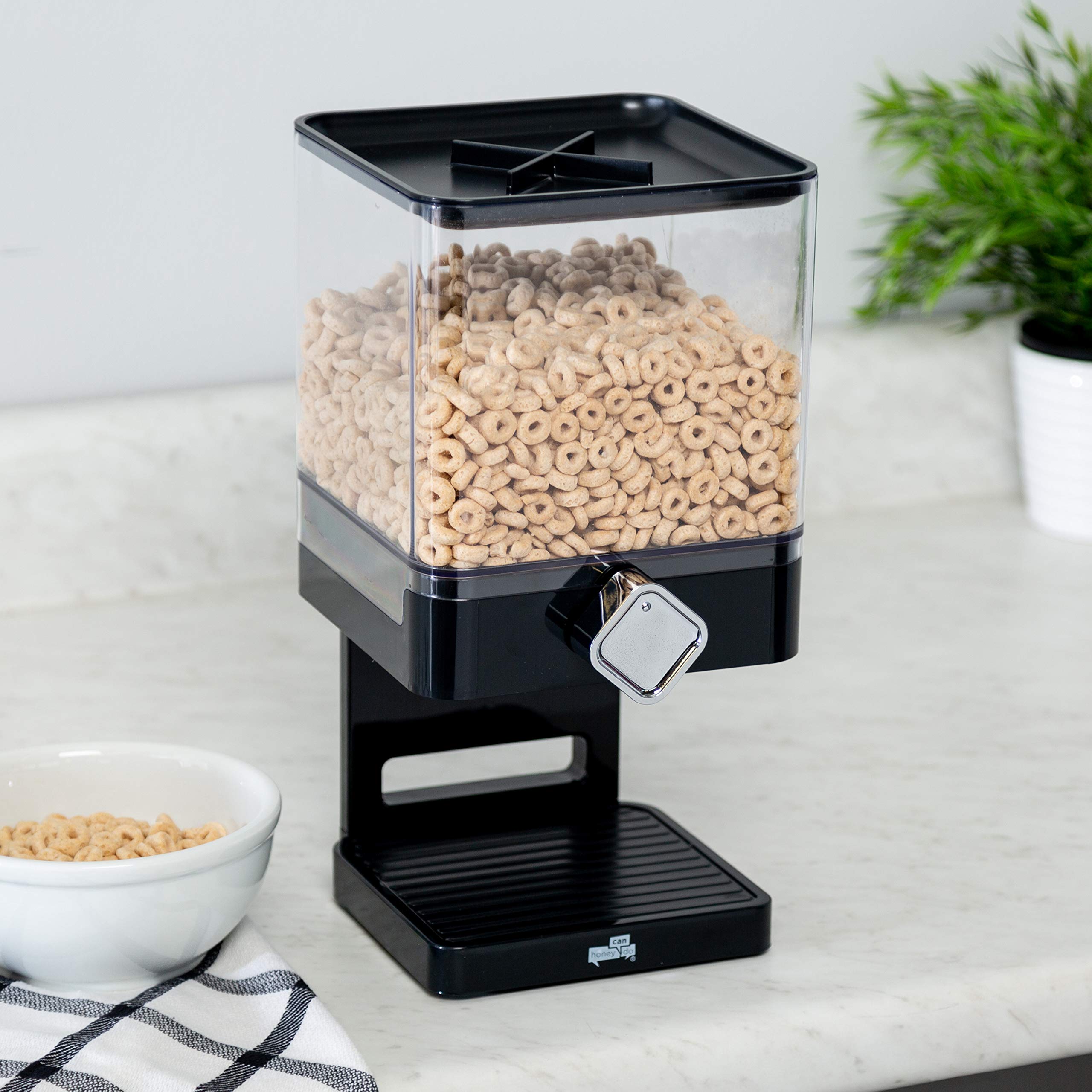 Honey-Can-Do Compact Dry Food Dispenser, Single Control, Black/Chrome, Model KCH-06127