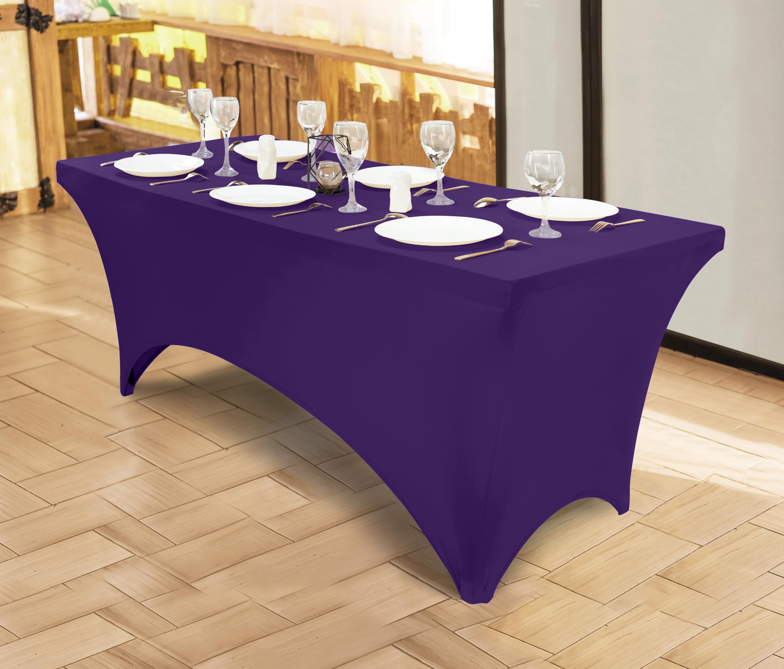 Utopia Kitchen 6Ft Spandex Table Cloth Rectangle [2 Pack, Purple] 200Gsm Premium Stretch, Lycra, Washable And Wrinkle Resistant
