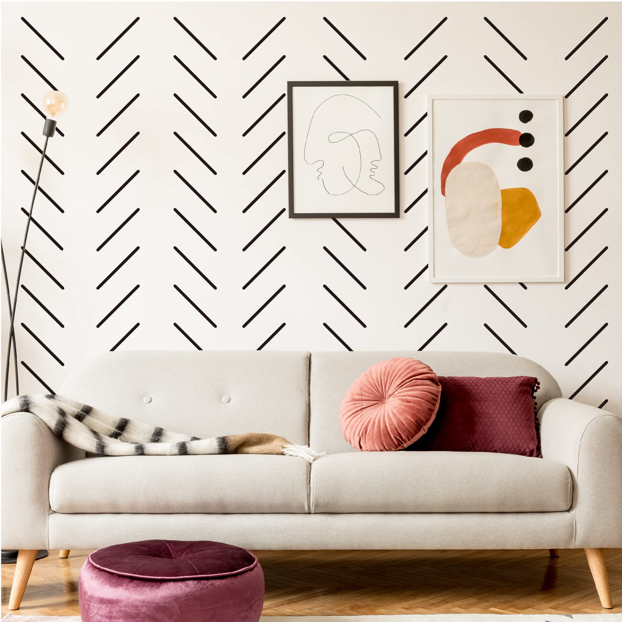 A Room with Black Line Vinyl Wall Decals  Peel and Stick Modern Boho Stickers  300 Stripes with a Reference Template for Sticking