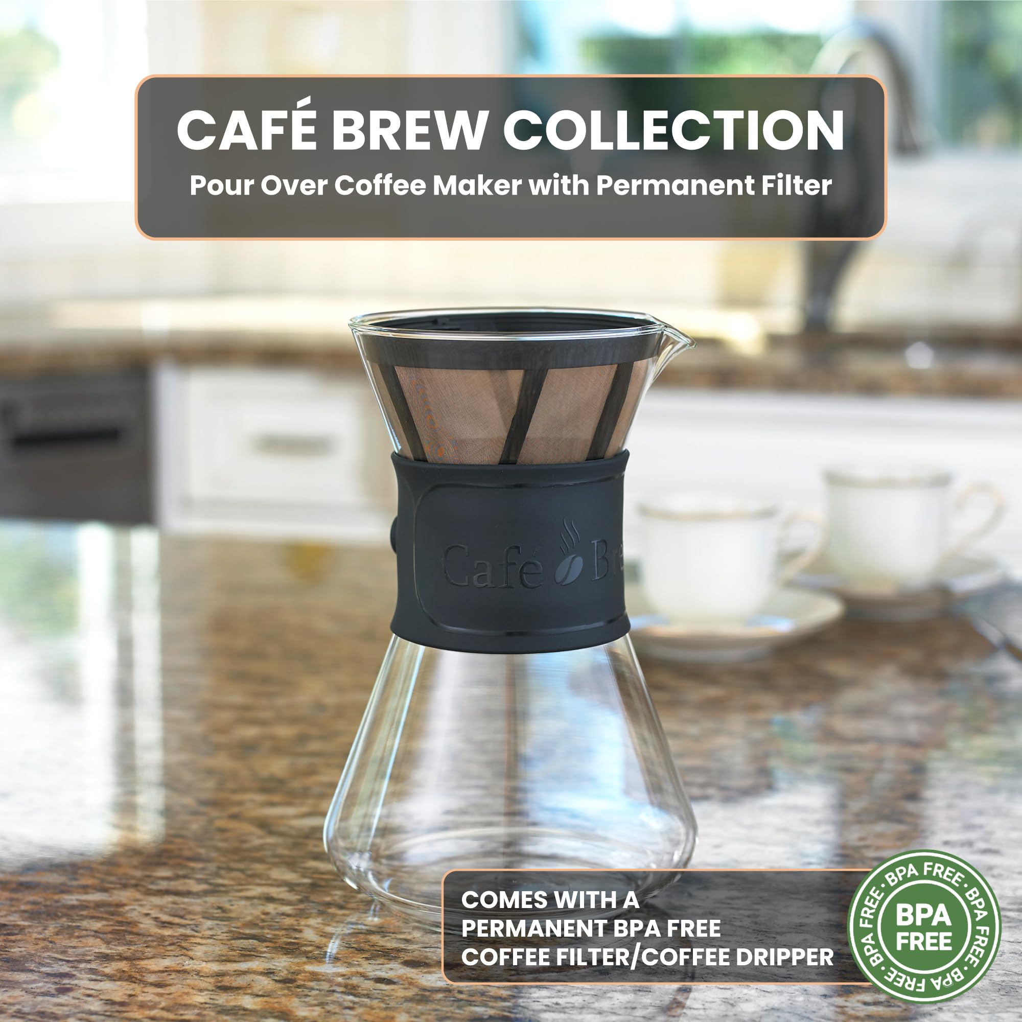 Caf   Brew Collection Pour Over Coffee Maker - 40 Oz Borosilicate Glass Coffee Pot - Bpa-Free - Dishwasher Safe - Mindful Coffee