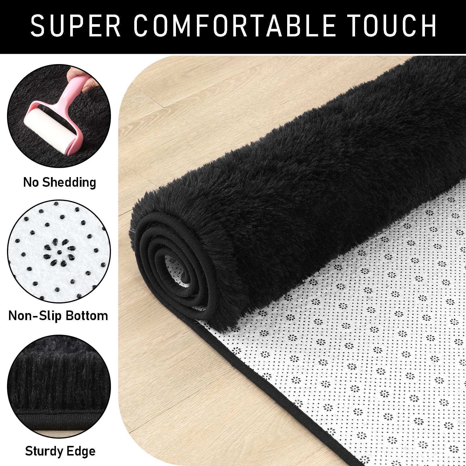 LOCHAS Ultra Soft Indoor Modern Area Rugs 10x14, Fluffy Living Room Carpets for Children Bedroom Home Decor Nursery Rug, Black