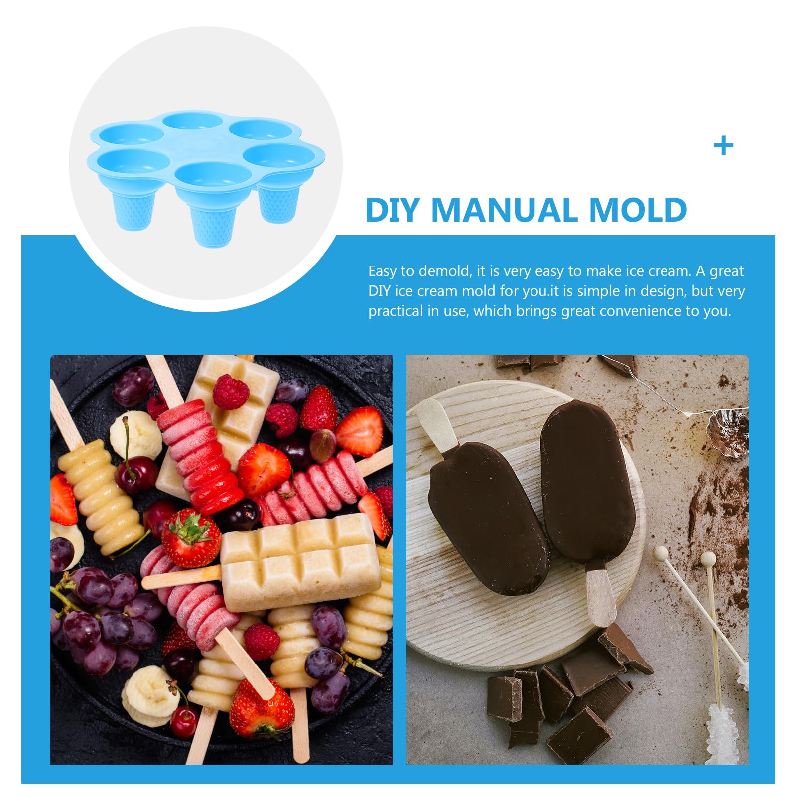 Hemoton Silicone Gummy Molds Ice Cream Cone Silicone Cake Cup 6- Hole Popsicle Molds Baking Ice Cube Tray Ice Molds Maker For Di