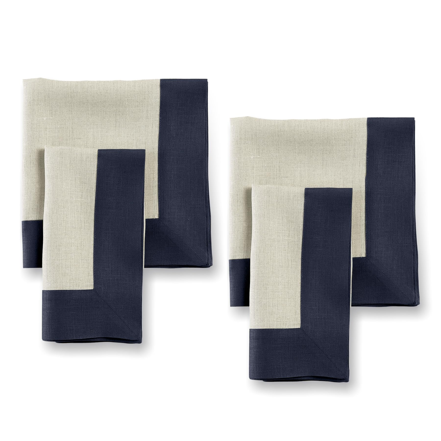 Solino Home Linen Dinner Napkins 20 X 20 Inch - 100% Pure Linen Navy And Natural Cloth Napkins Set Of 4 For Spring, Easter - Con