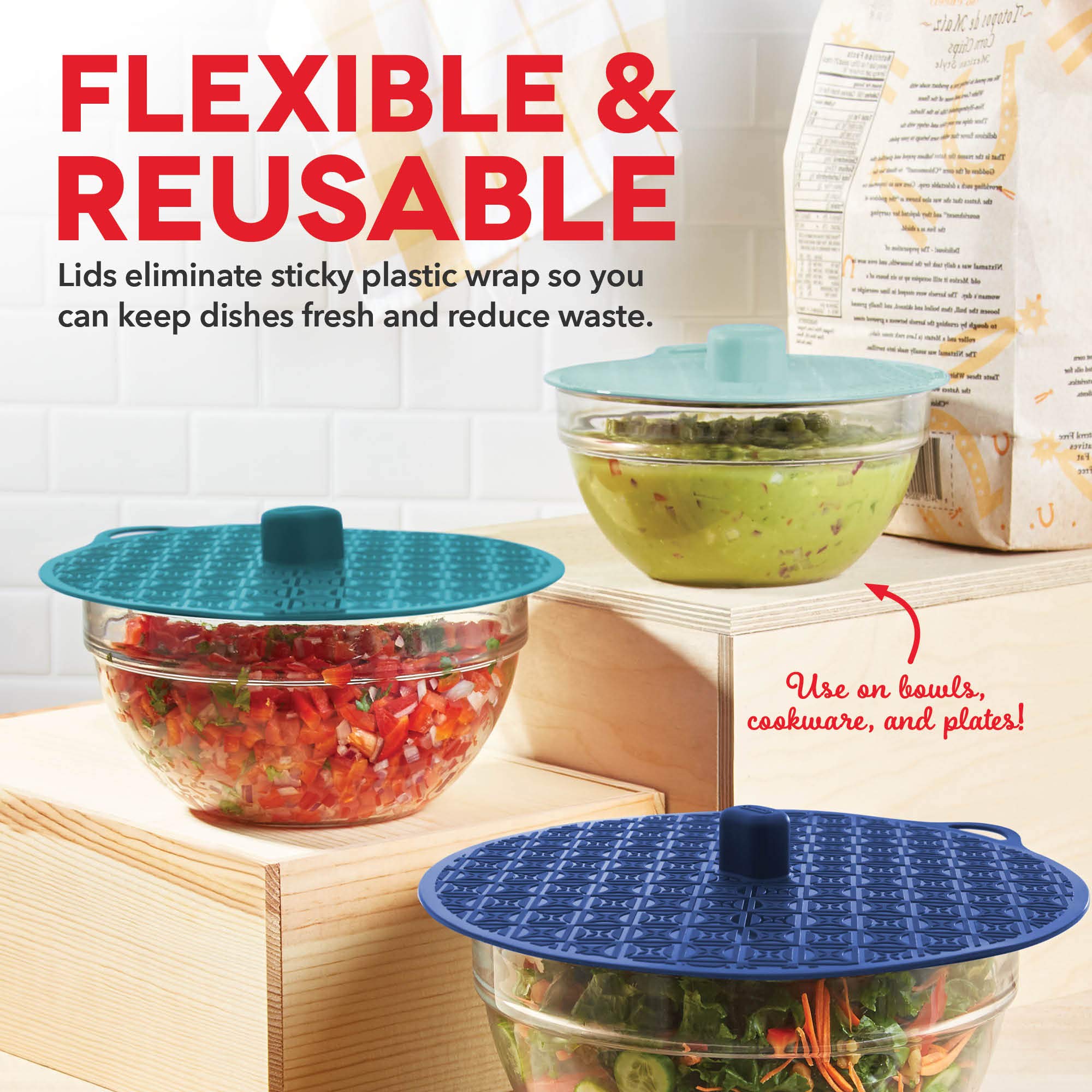 Dash Silicone Lids, 8 Inch, 10 Inch, 12 Inch, Turquoise/Teal/Midnight