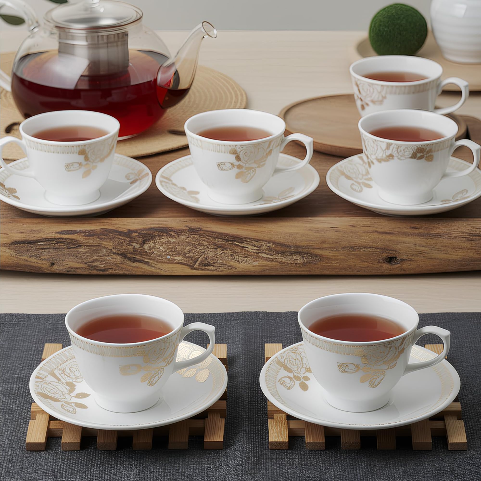 U.P.C. Toughened Glass Cup With Saucer Set Of 12 Pcs (SCup White11)