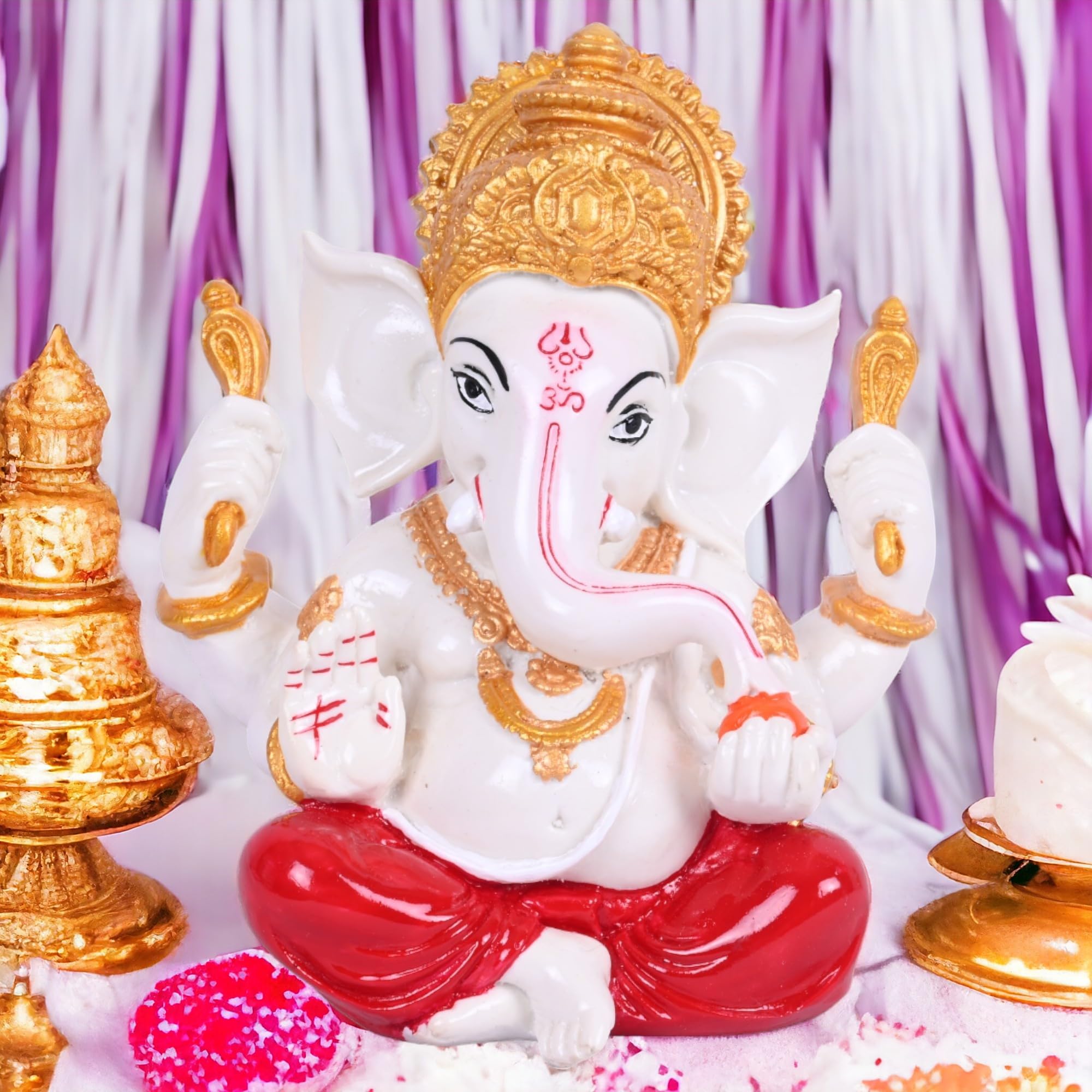 KariGhar Ganesh Ji Statue, Decorative Showpiece Idol for Home/Living Room/Puja Room/Gifting (4.5 inch) Multicolor