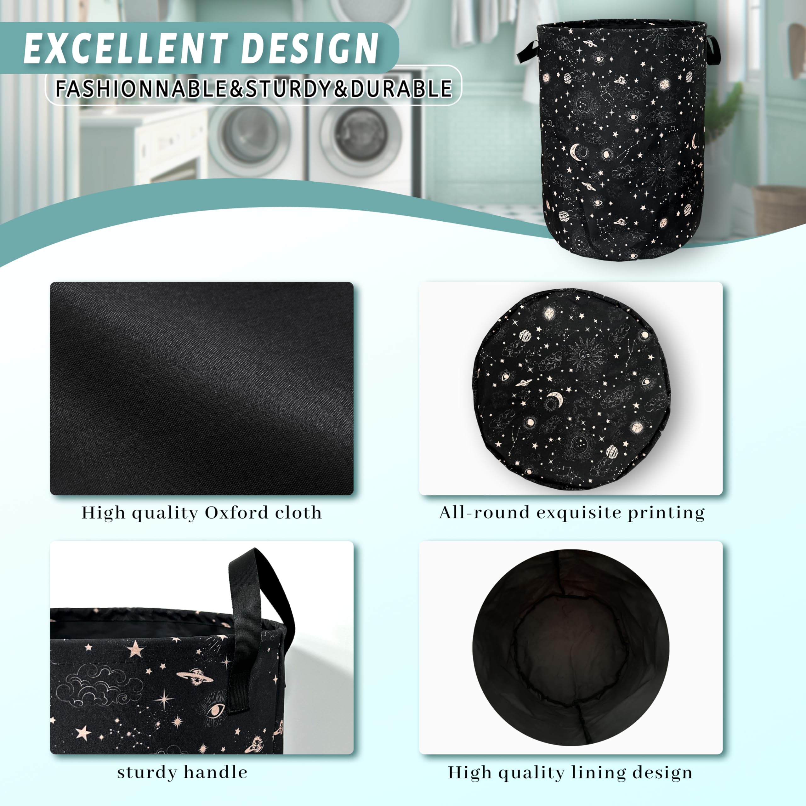 Moon And Stars Laundry Basket Foldable With Handles Colorful Tote Bag Oxford Cloth Funny Galaxy Laundry Hamper Clothes Storage B