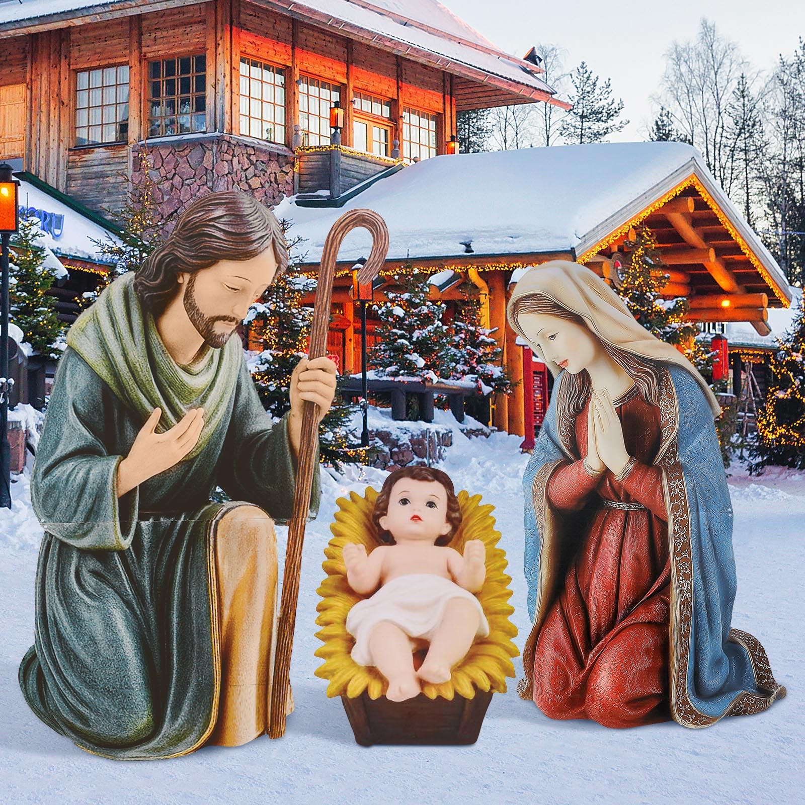 MorningRo 3 Pcs Metal Christmas Outdoor Nativity Scene Set 37.4    H Large Holy Family Outdoor Decorations with Stakes Jesus Jos