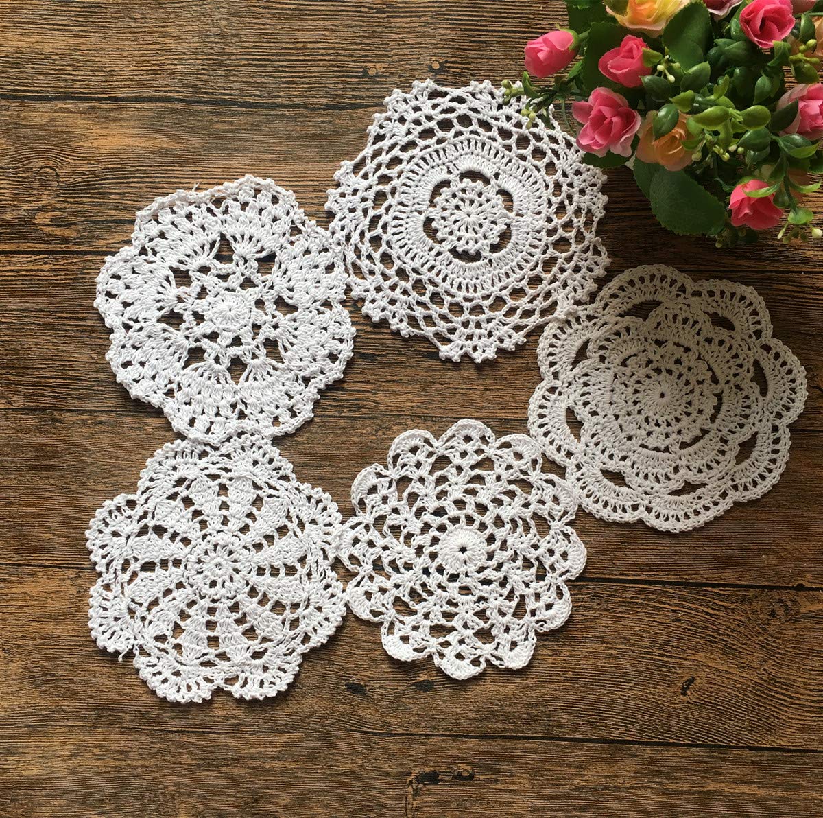 Mindplus Set Of 10 Cotton Hand Crochet Doilies Lace White 6-7 Inches Round Crocheted Placemats Vintage Wedding Tea Party