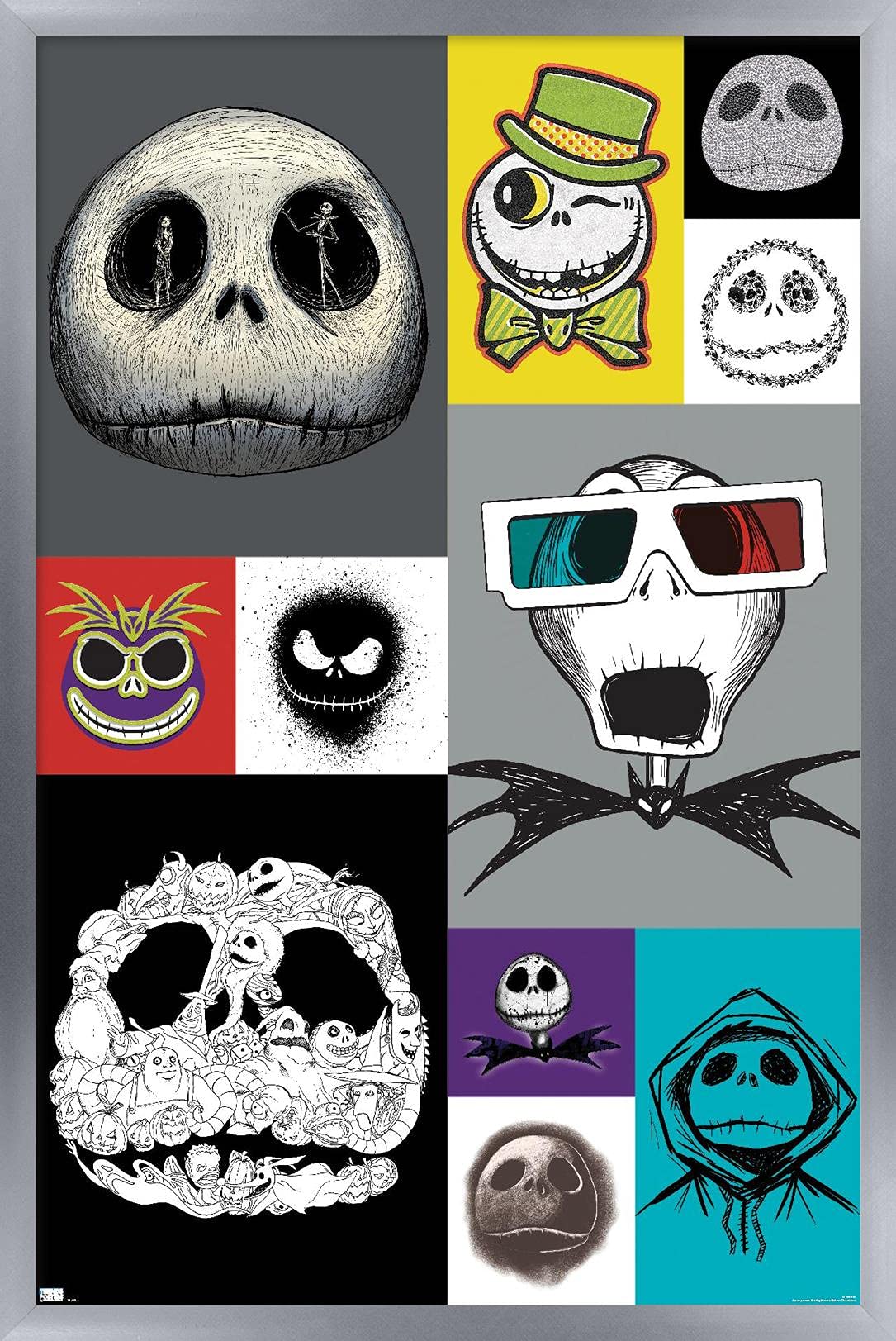 Trends International Disney Tim Burton'S The Nightmare Before Christmas - Jack Grid Wall Poster, 14.72'' X 22.37'', Silver Frame