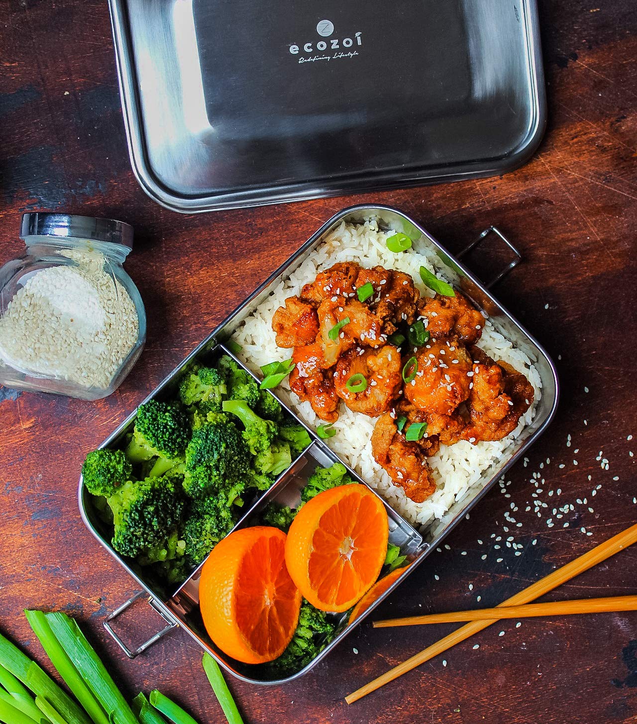 Ecozoi Stainless Steel Lunch Box, Leak Proof 3 Compartment, Medium | Redesigned Silicone Seal | Sustainable Zero Waste Eco Frien