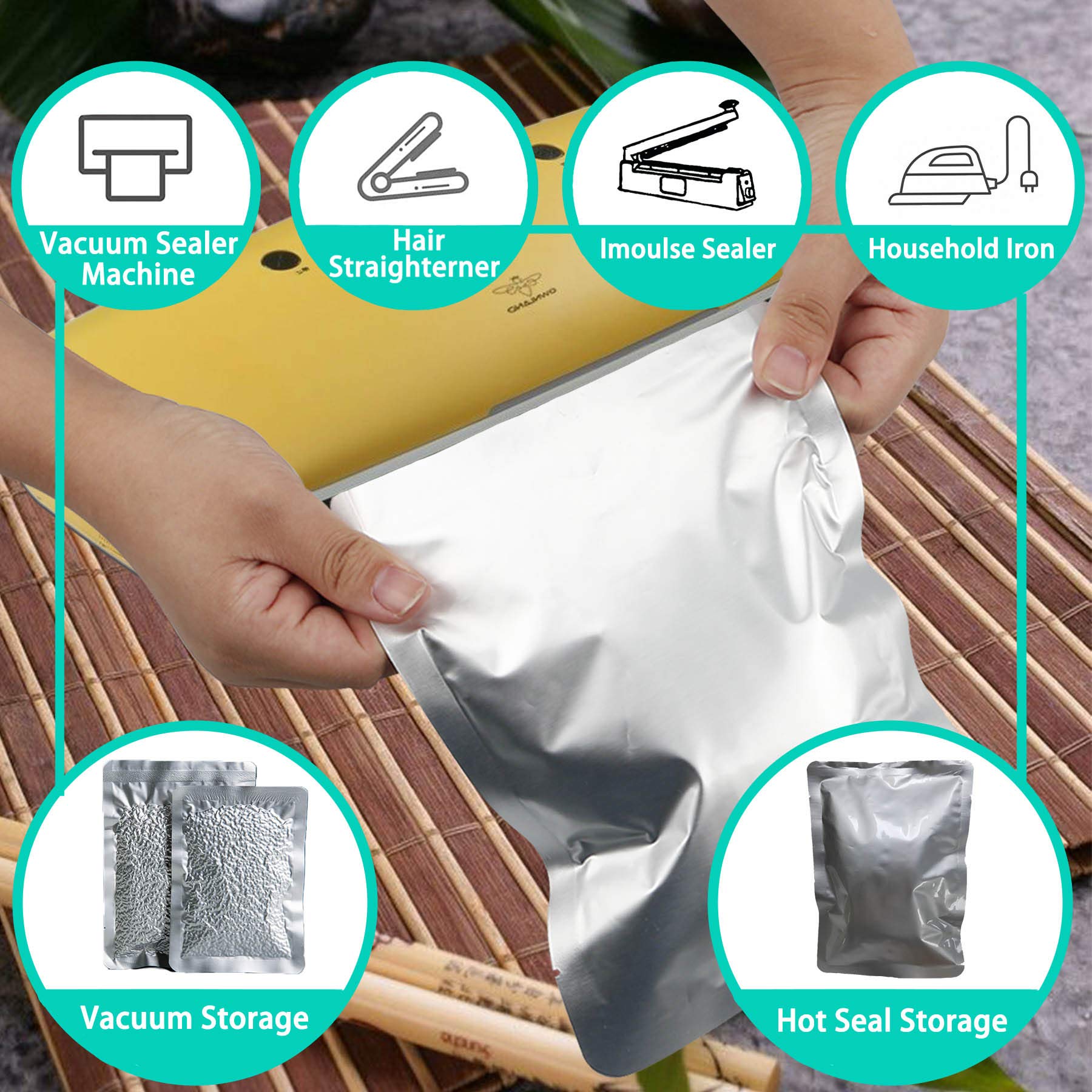 50 Pcs 1 Gallon Mylar Bags For Food Storage, Heat Sealable Bags Storage Bags For Food, Coffee Beans, Tea, Grains, Etc.(9.8 X 13.