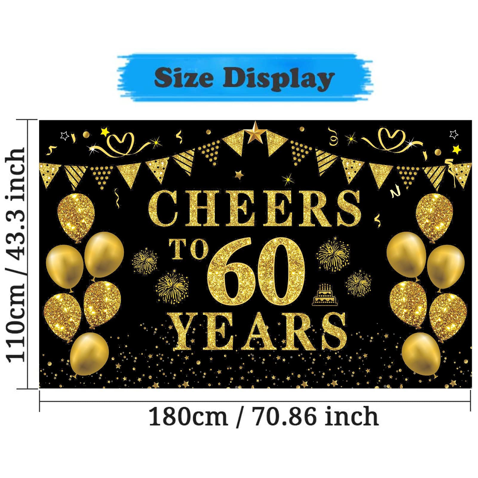 Trgowaul 60Th Birthday/Anniversary/Wedding Decorations For Women Men, Cheers To 60 Years Banner, Black And Gold 60Th Birthday Ba