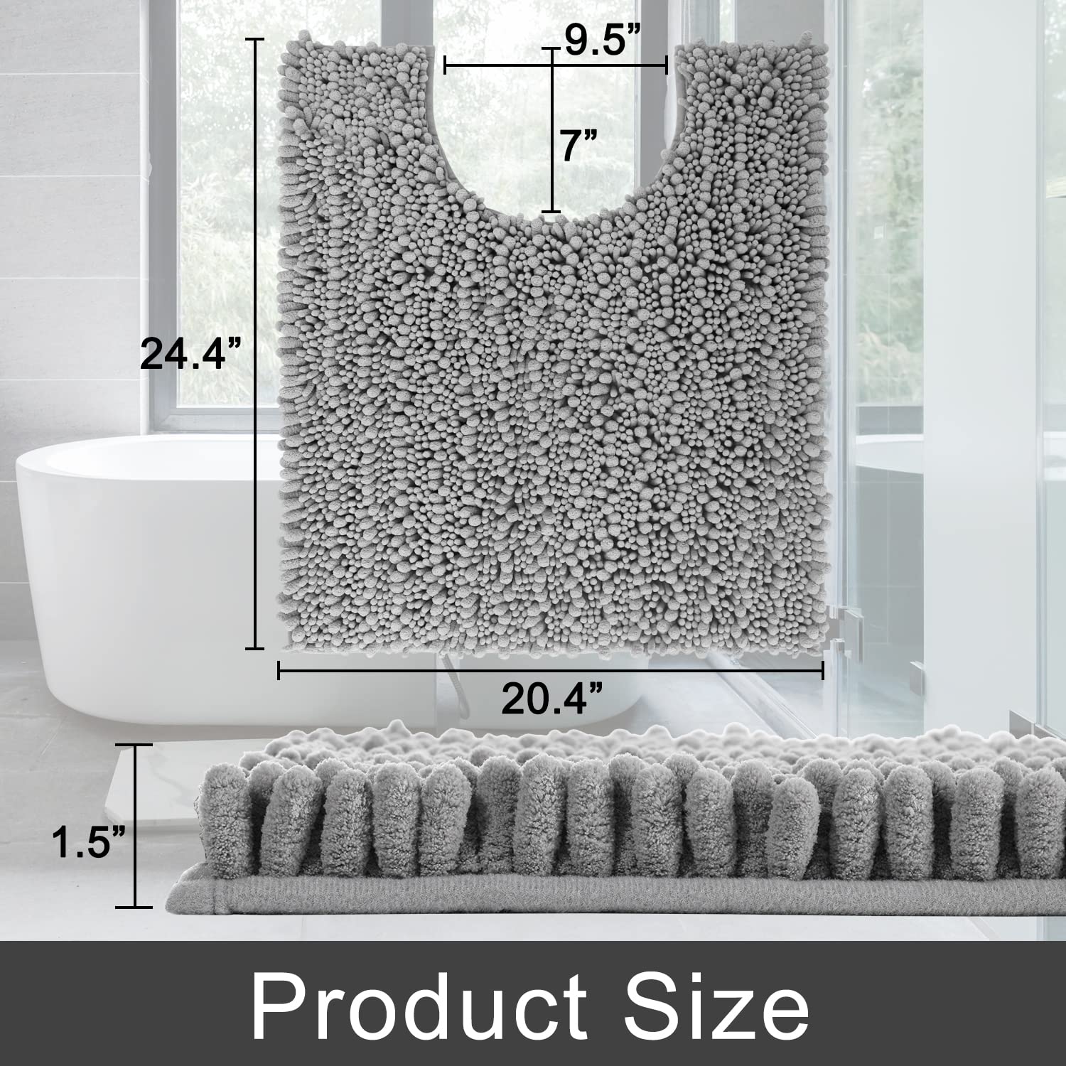 Yimobra Luxury Shaggy U-Shaped Toilet Rug, Soft Comfortable Contour Mat For Bathroom Floor, 24.4 X 20.4 Inches, Non-Slip Bath Ca