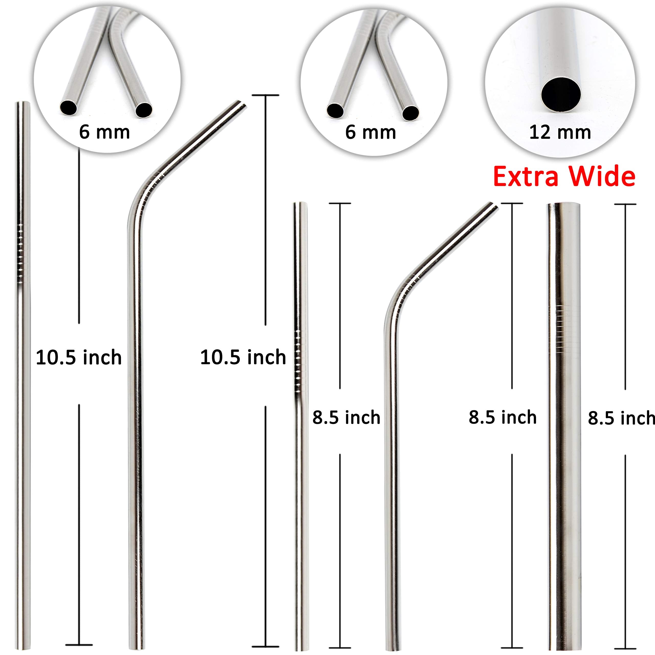 Youngever Reusable Stainless Steel Straws, Metal Straws, With 2 Extra Wide Straws For Smoothie And Bubble Tea, To Go Bag, 20 Oun