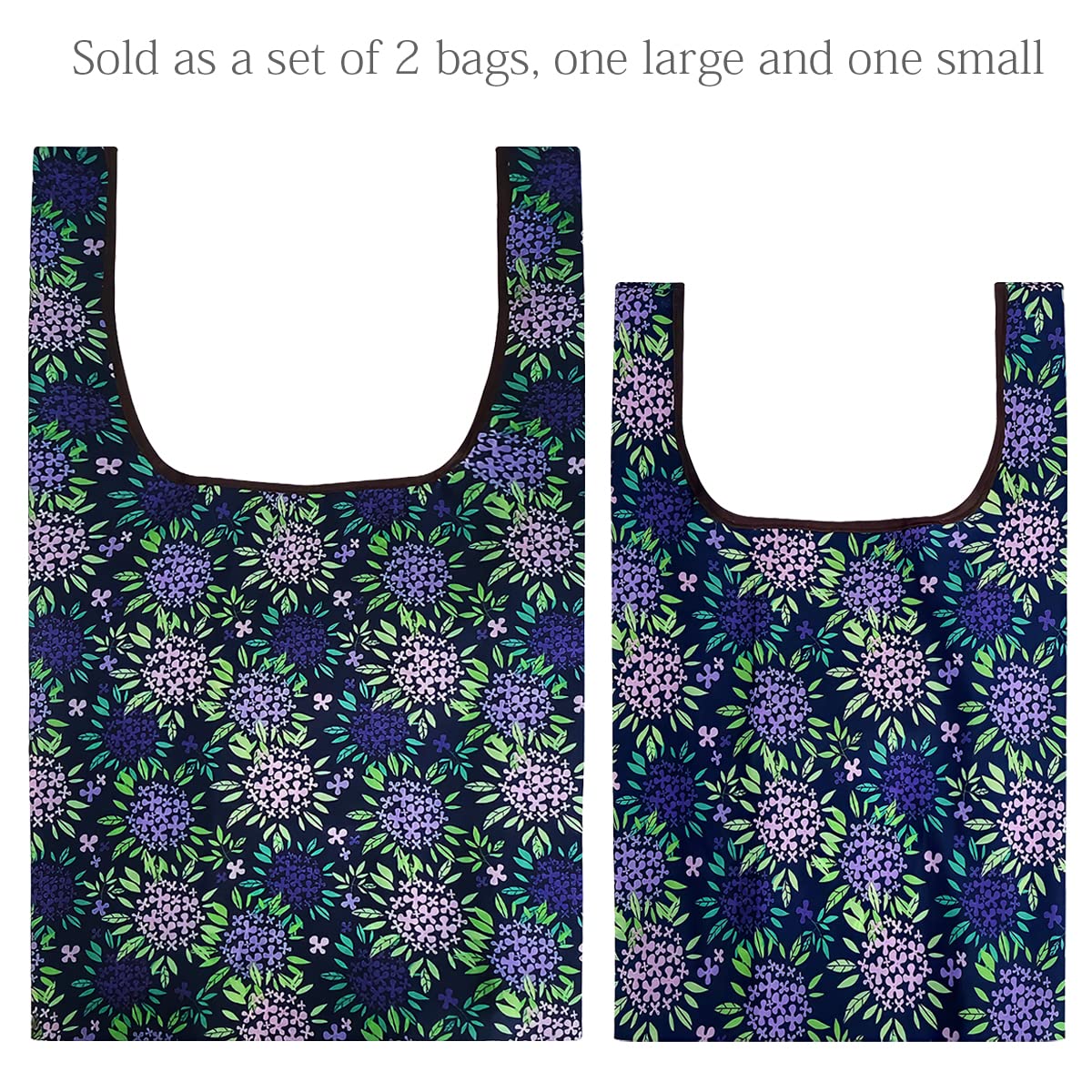 Wrapables Jolibag Collection Reusable Shopping Bag (Set Of 2), Purple Hydrangeas