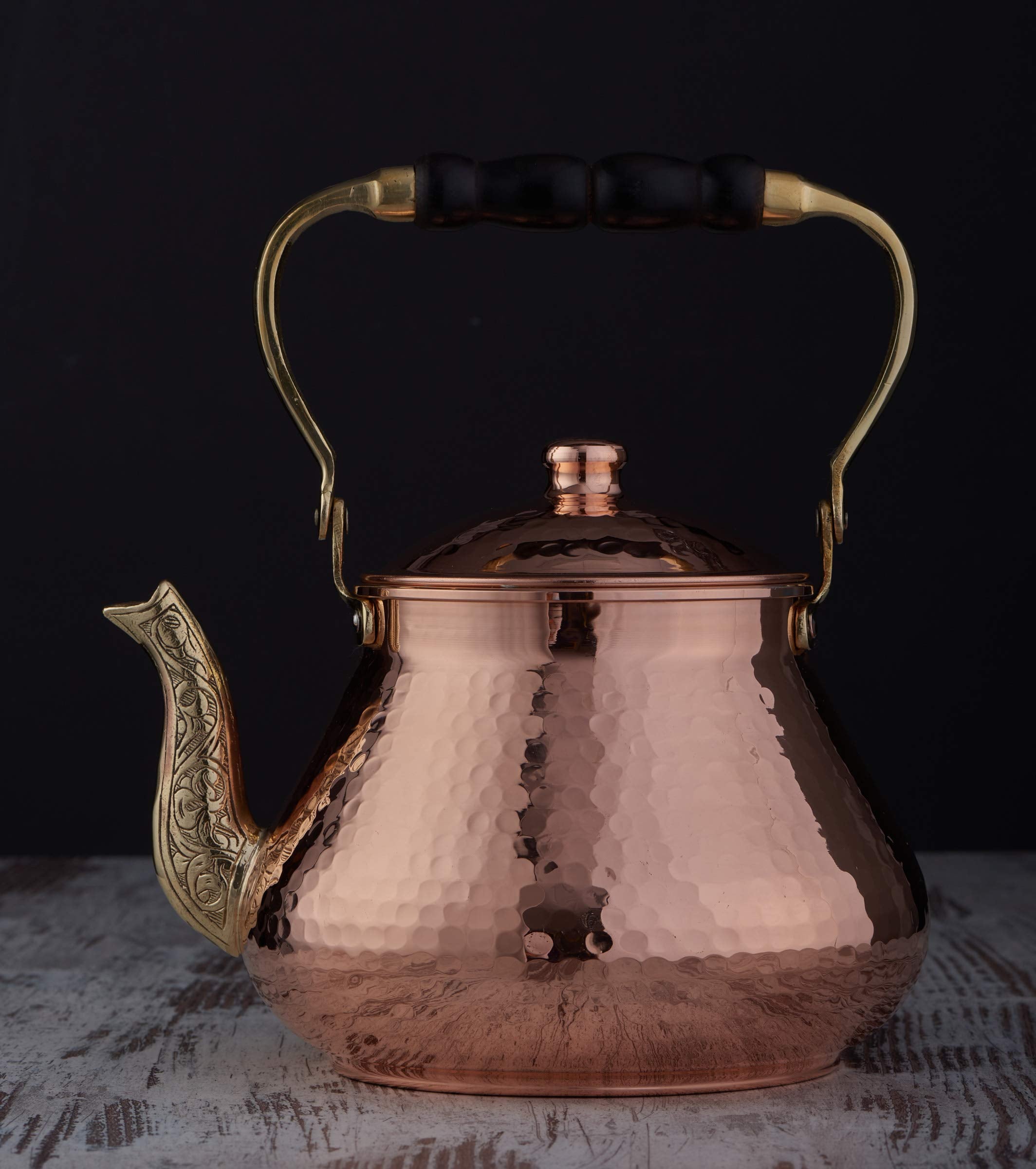 Demmex Large Copper Teapot, 1Mm Thick, Hammered, Handcrafted In Turkey, 3 Quarts (2.8L)
