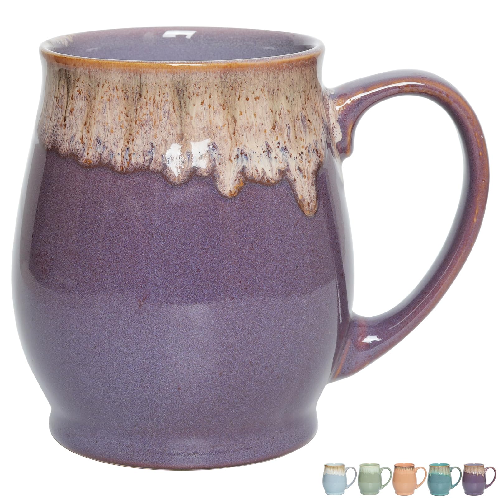 Bosmarlin Extra Large Ceramic Coffee Mug, 24 Oz, Dishwasher and Microwave Safe, Big Oversized Tea Cup, Reactive Glaze (Deep Purp