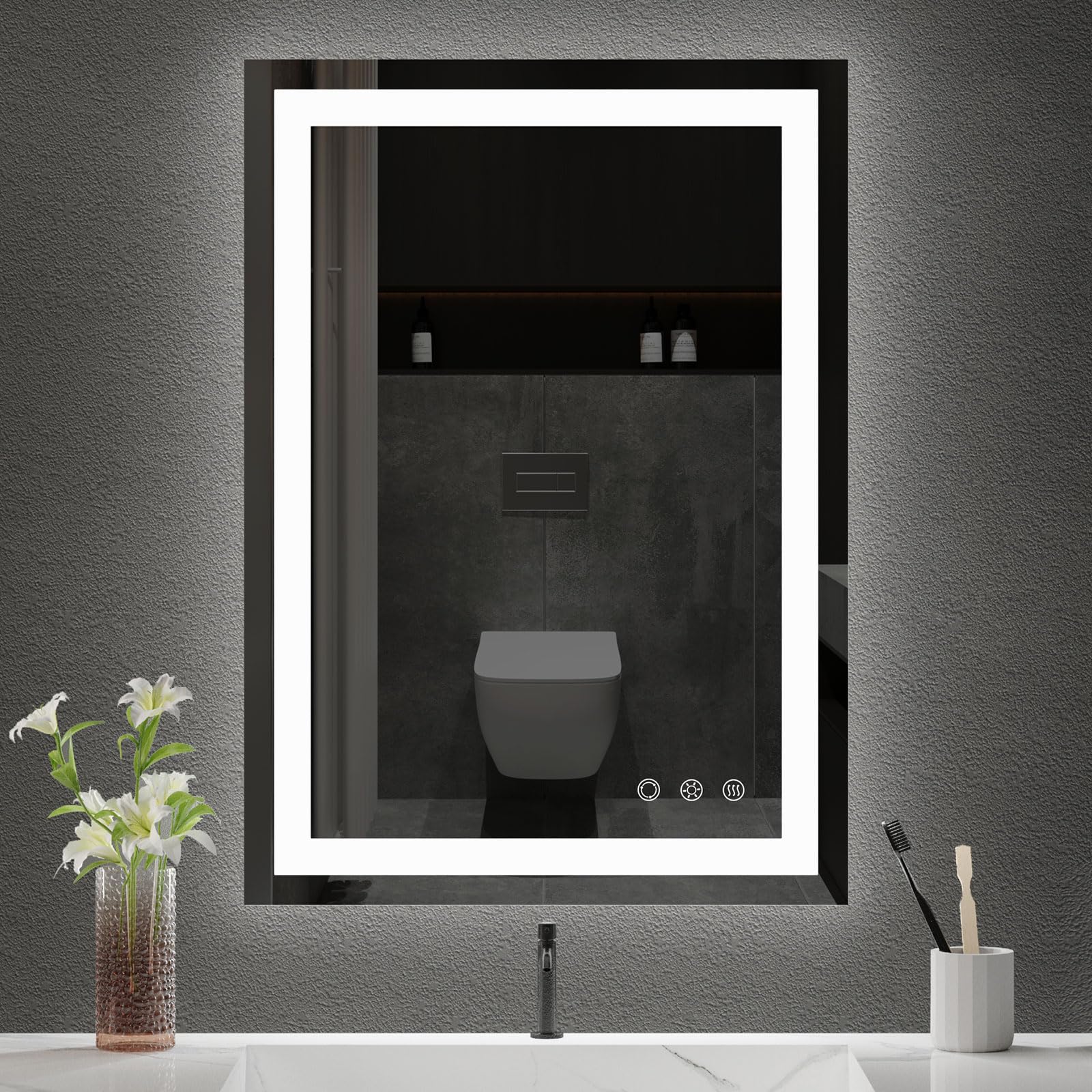 Besmirror 20X28 Inch Led Bathroom Mirror - Anti-Fog, Stepless Dimmable - Bathroom Mirror With Led Lights - 3 Color Led Mirror Fo