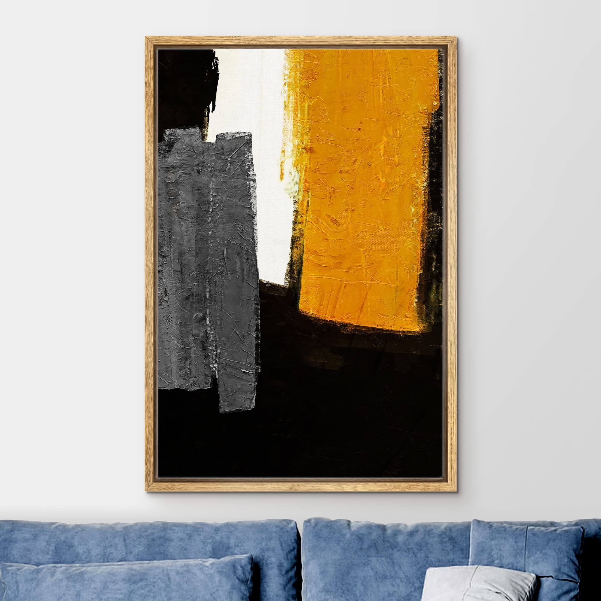 Ashbrook Framed Canvas Print Wall Art Orange Gray Black Paint Stroke Landscape Abstract Shapes Illustrations Modern Art Contempo