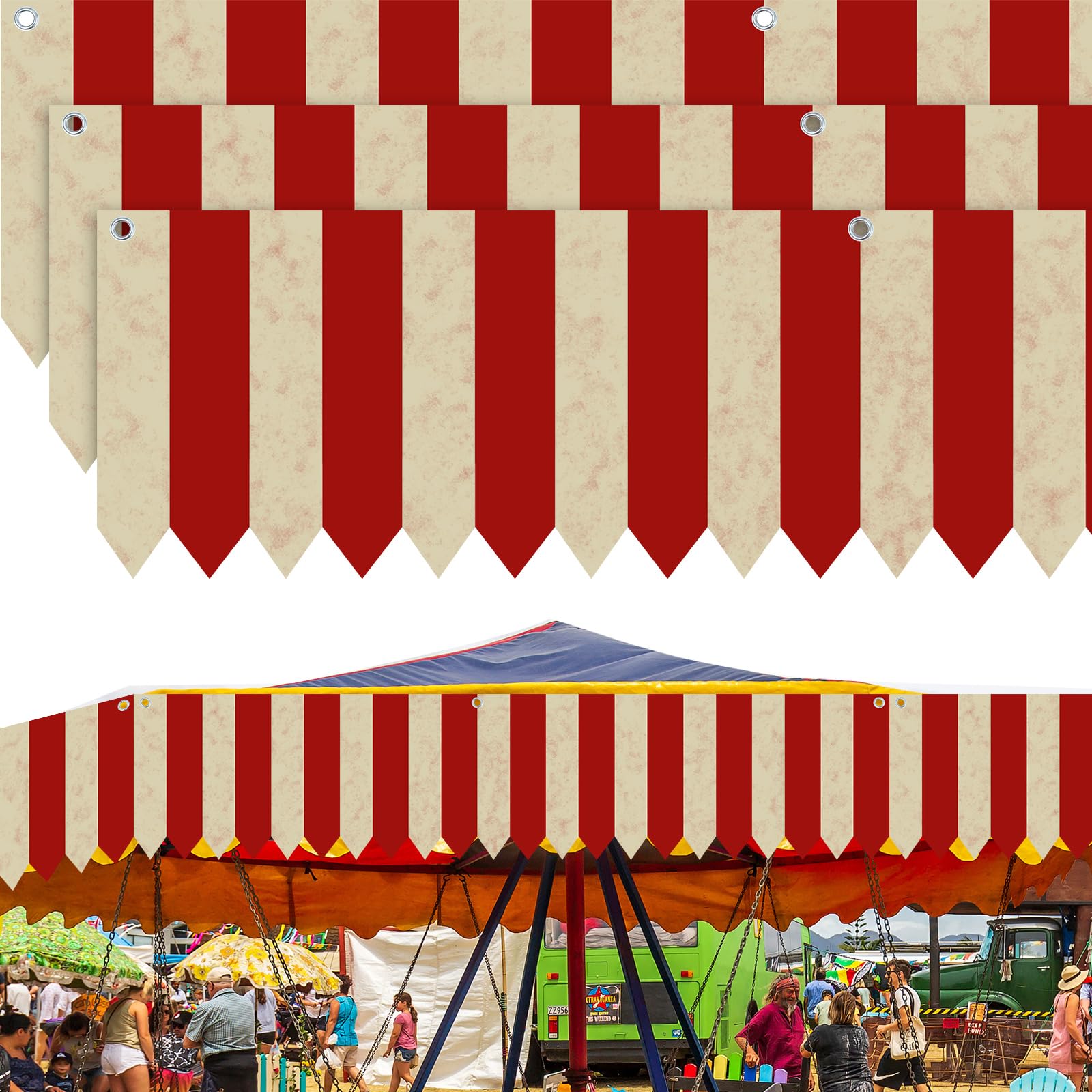 SmoothNovelty 3 Pcs Creepy Carnival Tent Circus Carnival Hanging Decorations Banner Red White Striped Party Supplies for Hallowe