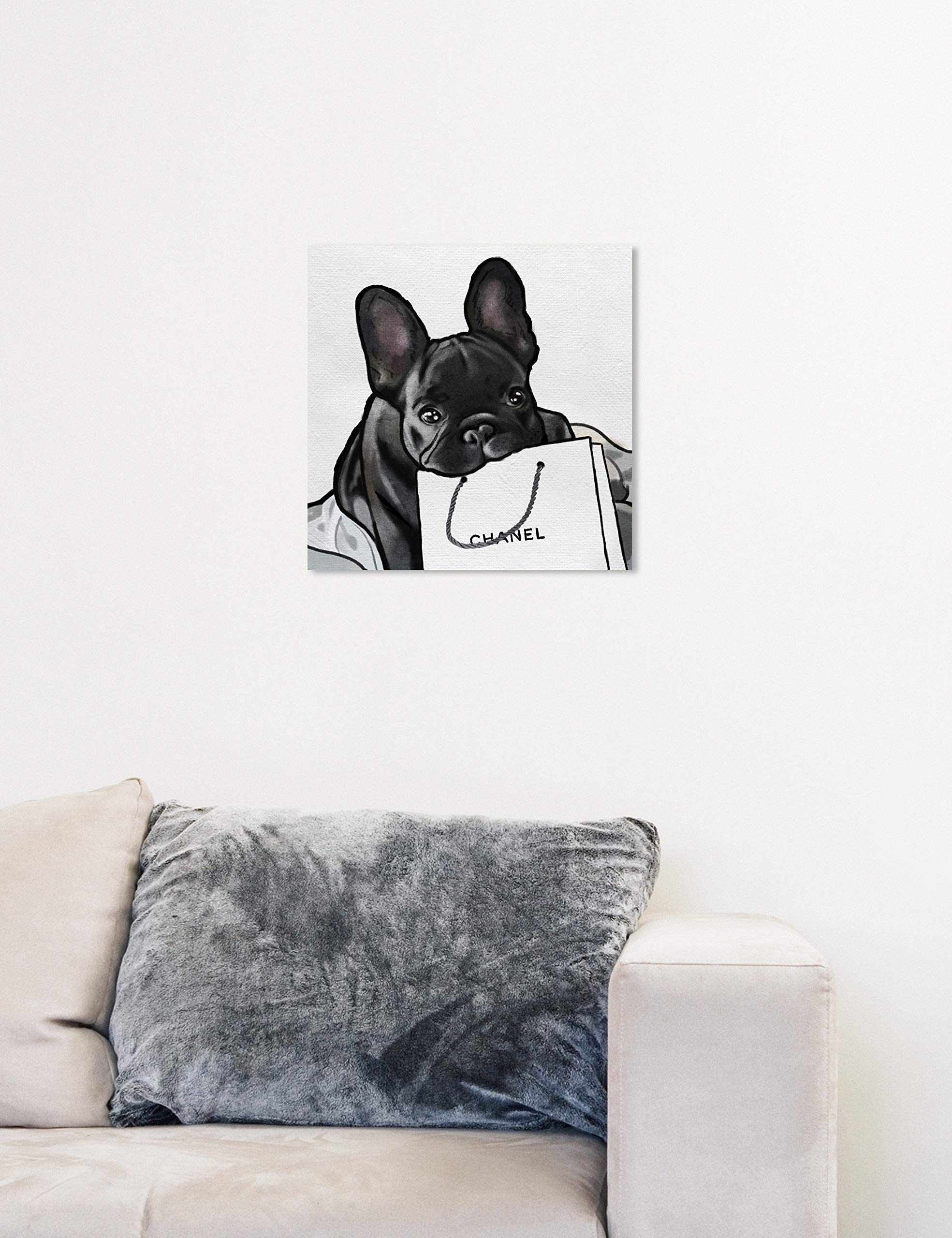 Oliver Gal 'French French French' The Dogs and Puppies Wall Art Decor Collection Modern Premium Canvas Art Print  Black/White  12 in x 12 in