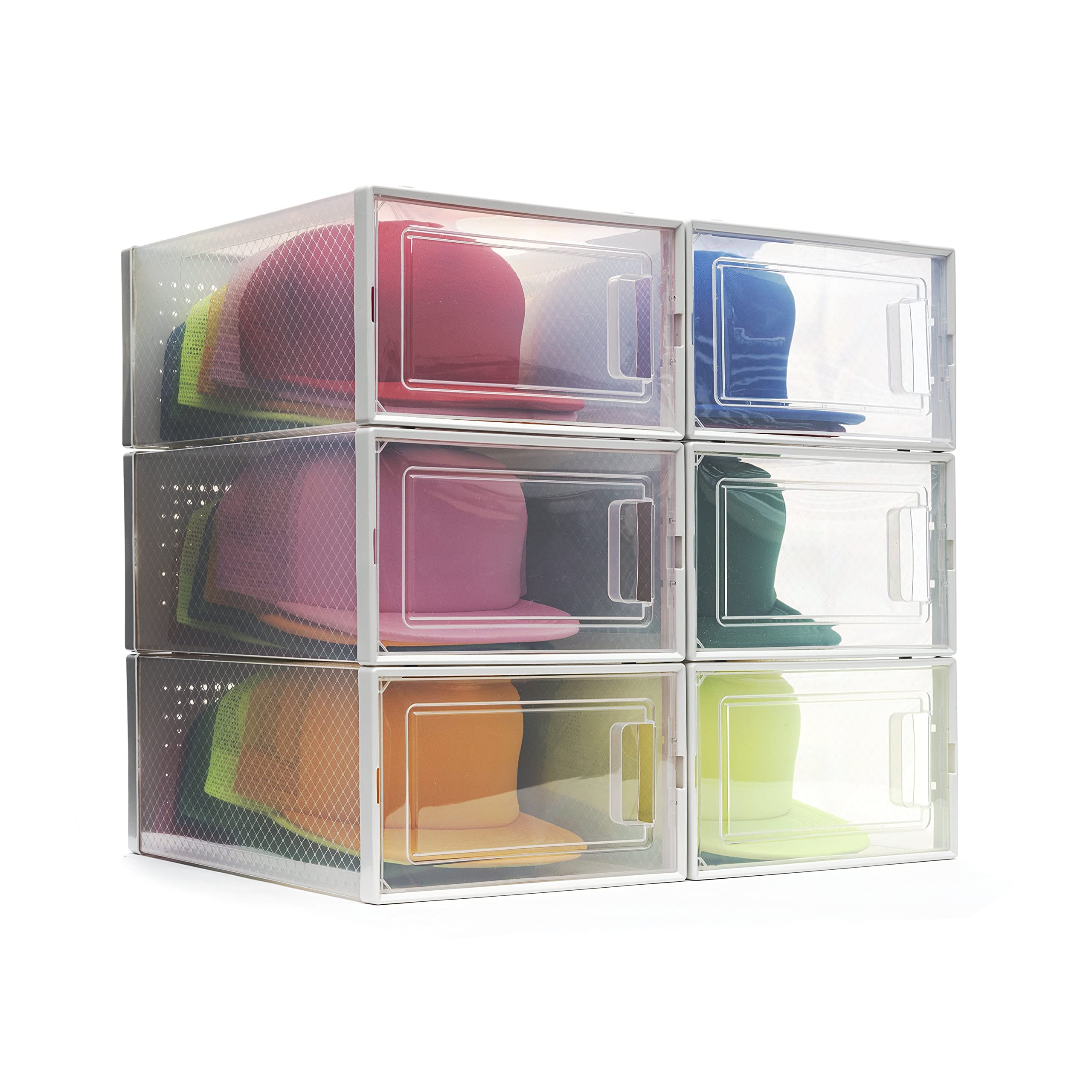 Boxy Concepts Plastic Hat Organizer For Baseball Caps (6-Pack) Easy Assembly, Stylish, Dust-Proof, Transparent, Stackable With O